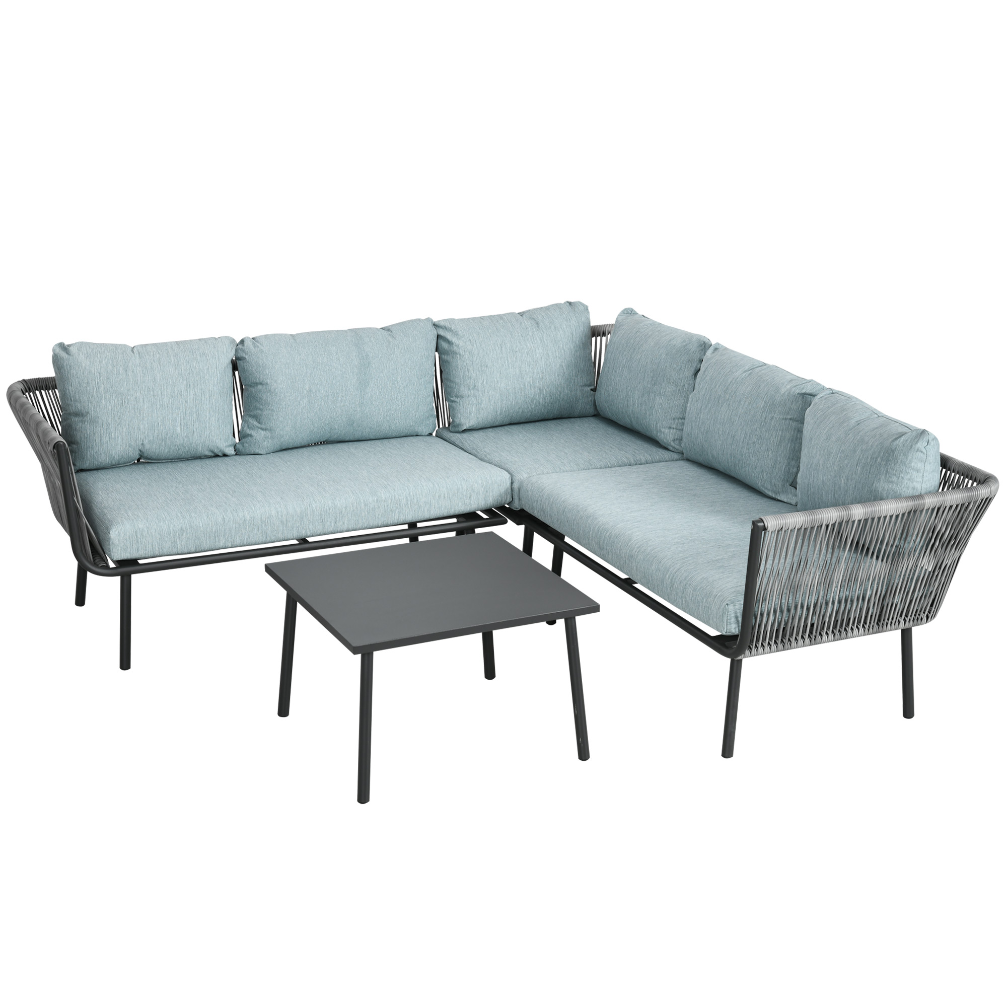 Outsunny Rattan Gartenmöbel-Set rattan sitzgruppe mit Kissen, 2 Doppelsofas, 1 Ecksofa, 1 Couchtisch, Sitzgruppe Aluminium für Balkon Aosom.de