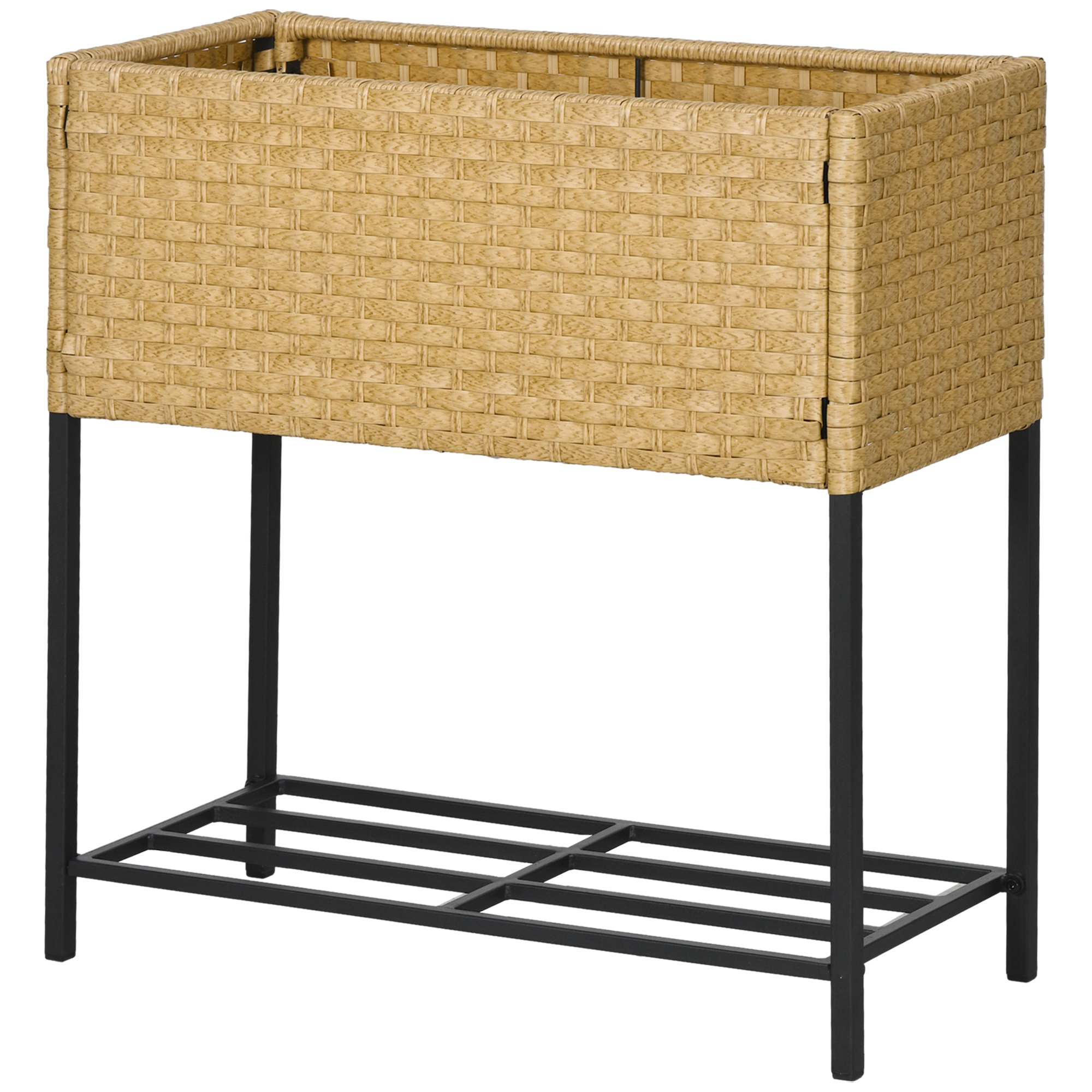 Outsunny Hochbeet Blumenkasten aus Poly Rattan mit Füßen und Ablage, sandfarben, 70 x 30 x 72 cm, ideal für Garten & Balkon   Aosom.de