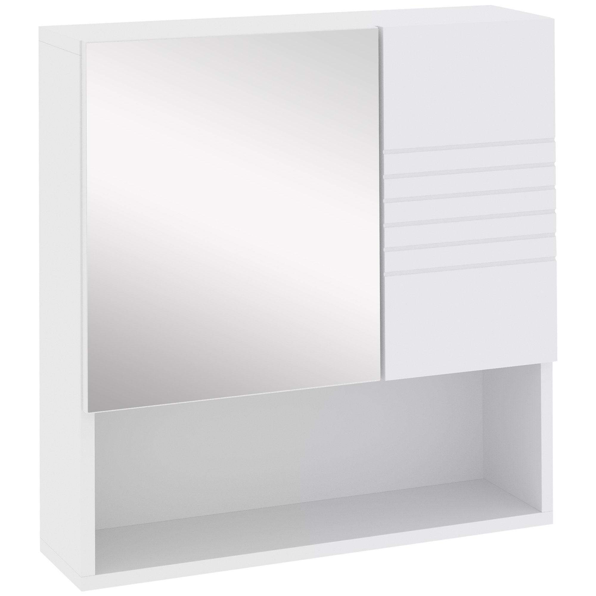 kleankin Spiegelschrank Badschrank Hängeschrank Badmöbel Wandschrank Mehrzweckschrank mit offener Regal Spanplatte Glas Weiß 54 x 15 x 55 cm Aosom