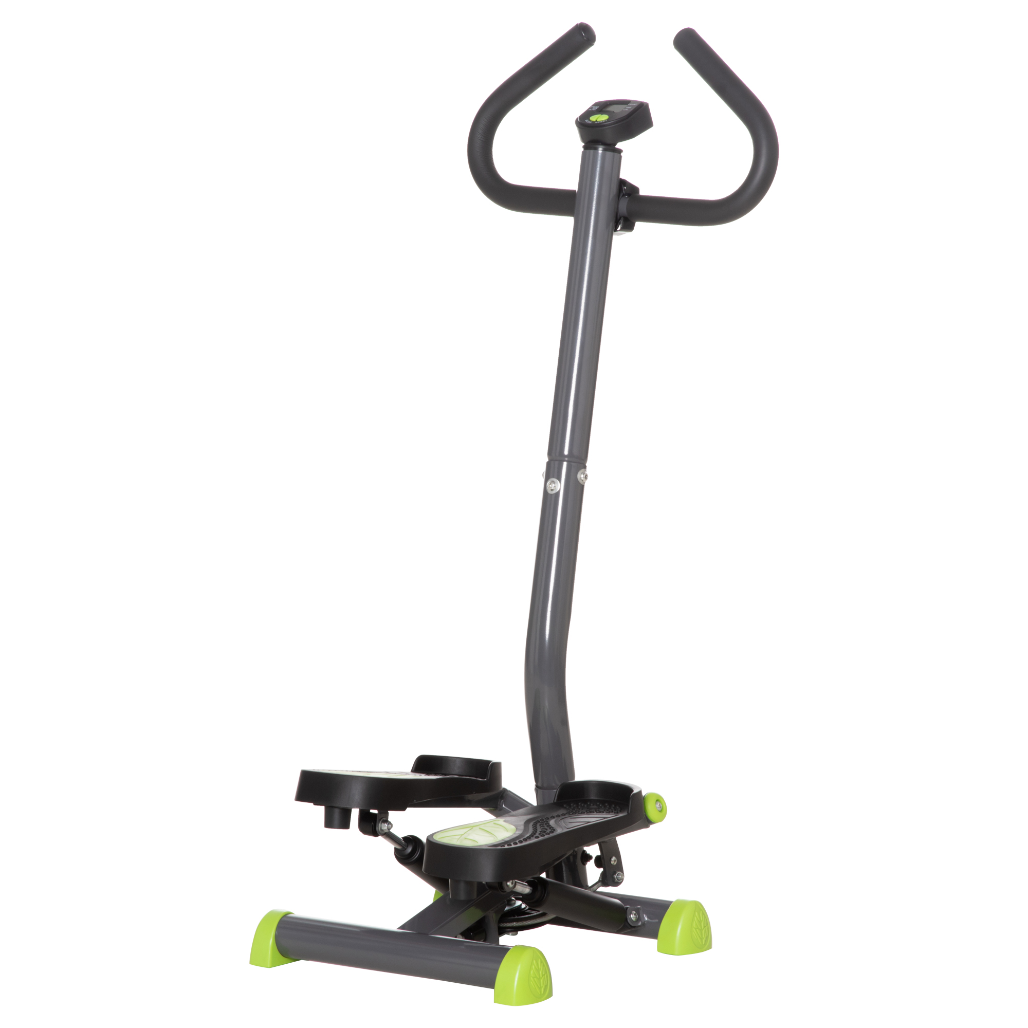 HOMCOM Hometrainer Stepper Fitness Swing Stepper mit LCD-Display & Handgriffen bis 100 kg, Stahl ABS, Grau & Grün, kompakt 55 x 44 x 108 cm   Aosom.de