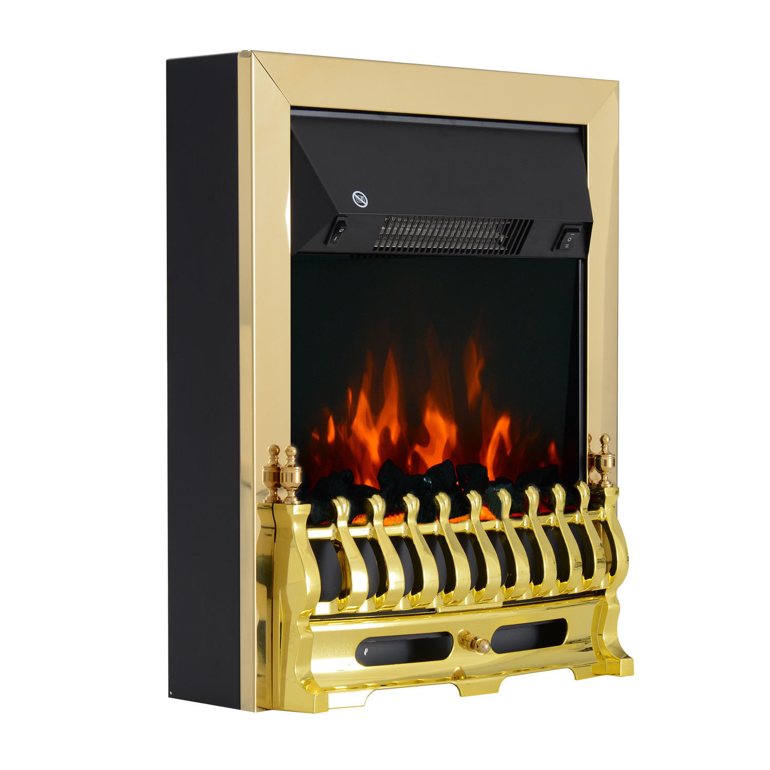 HOMCOM Elektrokamin Standkamin mit Flammeneffekt 1000/2000W 48,2 x 18,5 x 59,2 cm in Gold für gemütliche Abende   Aosom.de