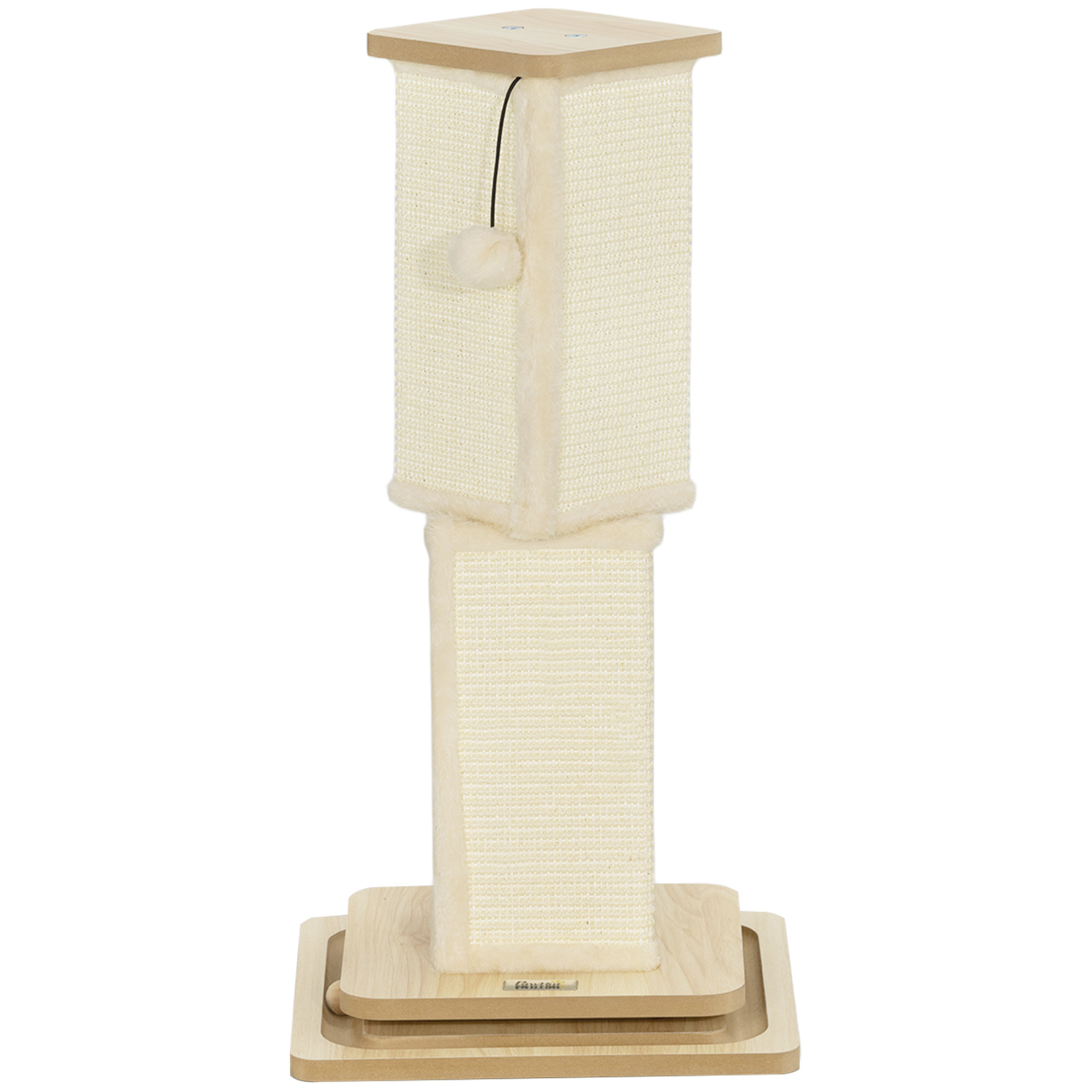 PawHut 3-in-1 Kratzstamm, 67cm Kratzsäule, Sisal-Katzenkratzbaum mit Spielball, Kratzbaum für Katzen, Katzen Kratzmöbel, Indoor, Eiche   Aosom
