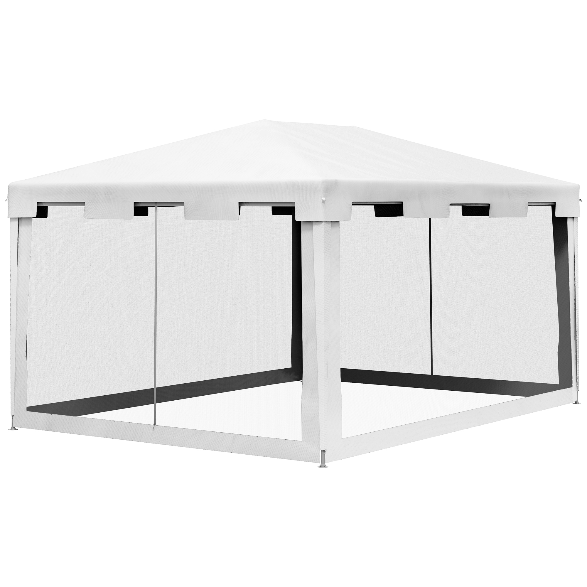 Outsunny Pavillon 4x3m Rechteckig Wasserabweisend Stabil Winterfest Pavillon mit Moskitonetz 4 Seitenteilen Partyzelt Gartenzelt Gartenpavillon Festzelt für Camping Garten, Weiß Aosom