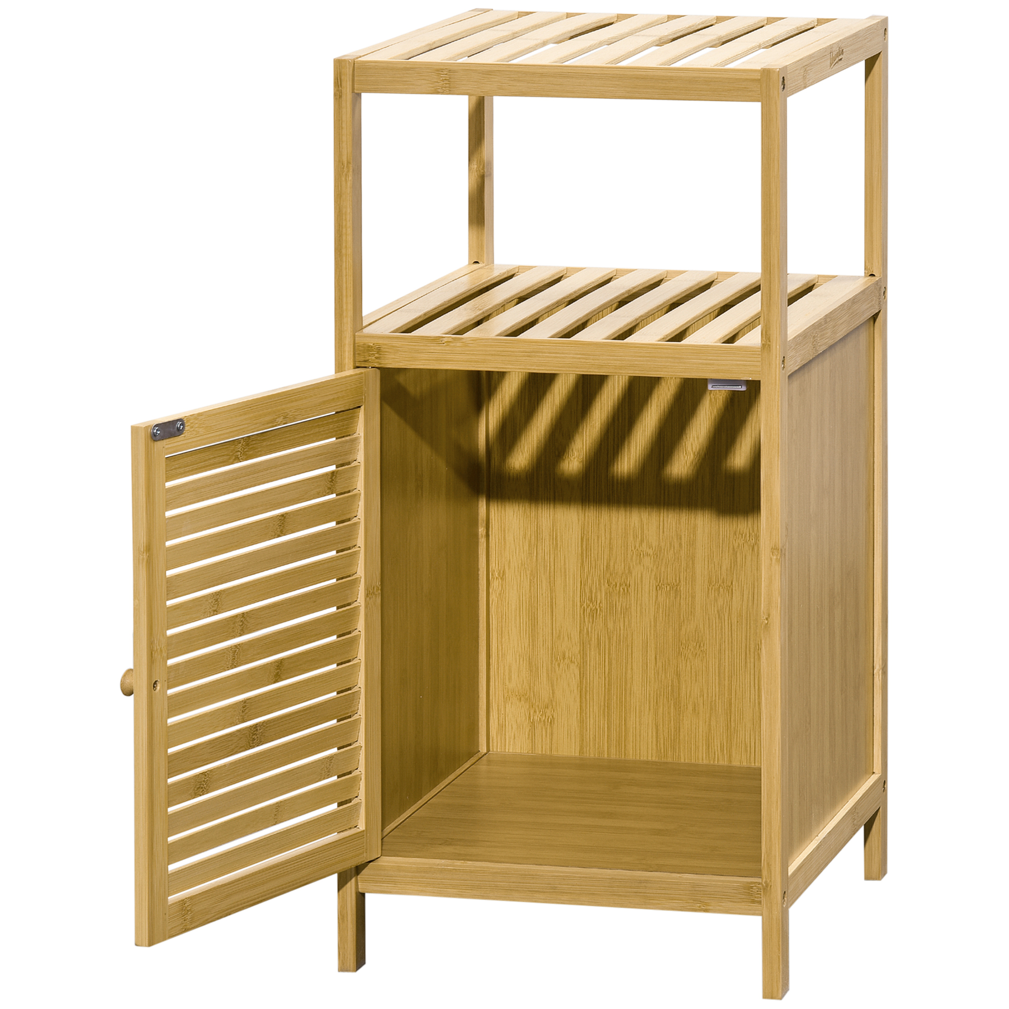 kleankin Badezimmerschrank mit offenem Fach, Beistellschrank aus Bambus, 33x35,5x67cm, Kippschutz für sichere Aufbewahrung Aosom.de