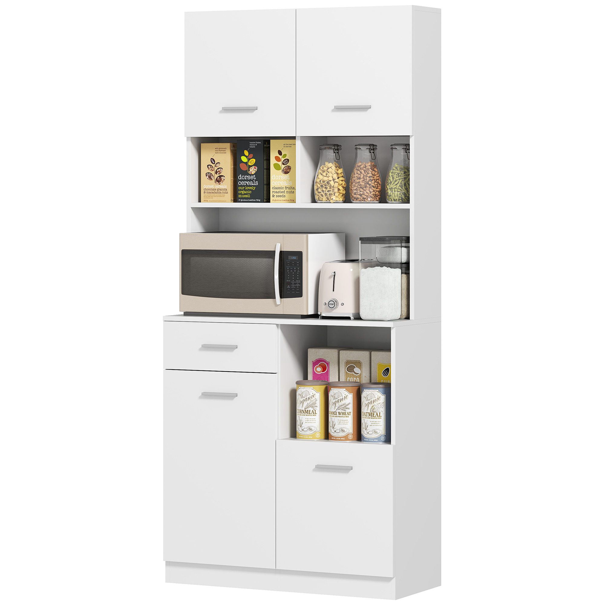 HOMCOM Küchenschrank, Hochschrank mit verstellbaren Regal, Schublade, Buffetschrank mit Soft-Close-Tür, Vitrinenschrank Aufbewahrungsschrank für Küche Esszimmer 80x35x180 cm Weiß   Aosom