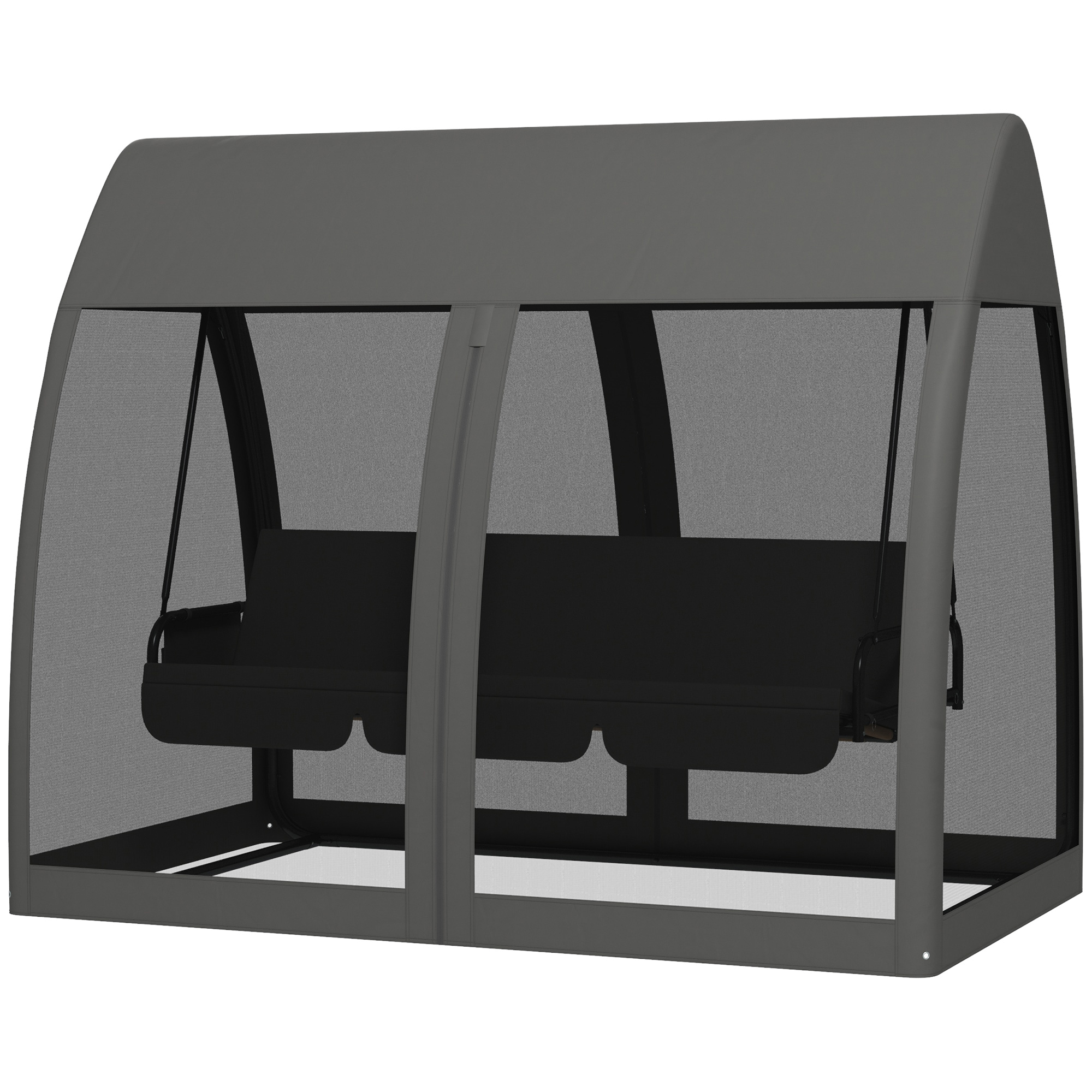 Outsuuny 2 in 1 Hollywoodschaukel mit Liegefunktion 3-Sitzer Gartenschaukel mit Baldachin, Mückennetz, Schaukelbank belast bis 300kg, Gartenliege für Garten, Terrasse, 240 x 140 x 197 cm, Grau   Aosom