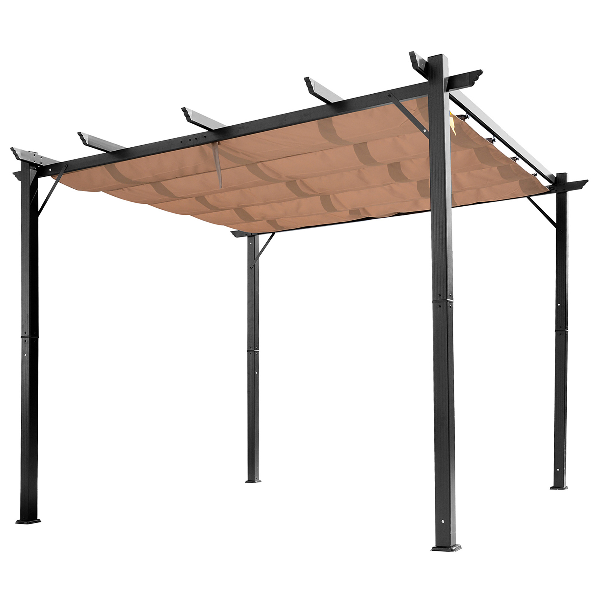 Outsunny Pergola Pavillon 3 x 4 m mit einstellbarem Stoffdach aus Aluminium, Sonnenschutz Überdachung für Terrasse und Garten in Grau und Braun   Aosom.de