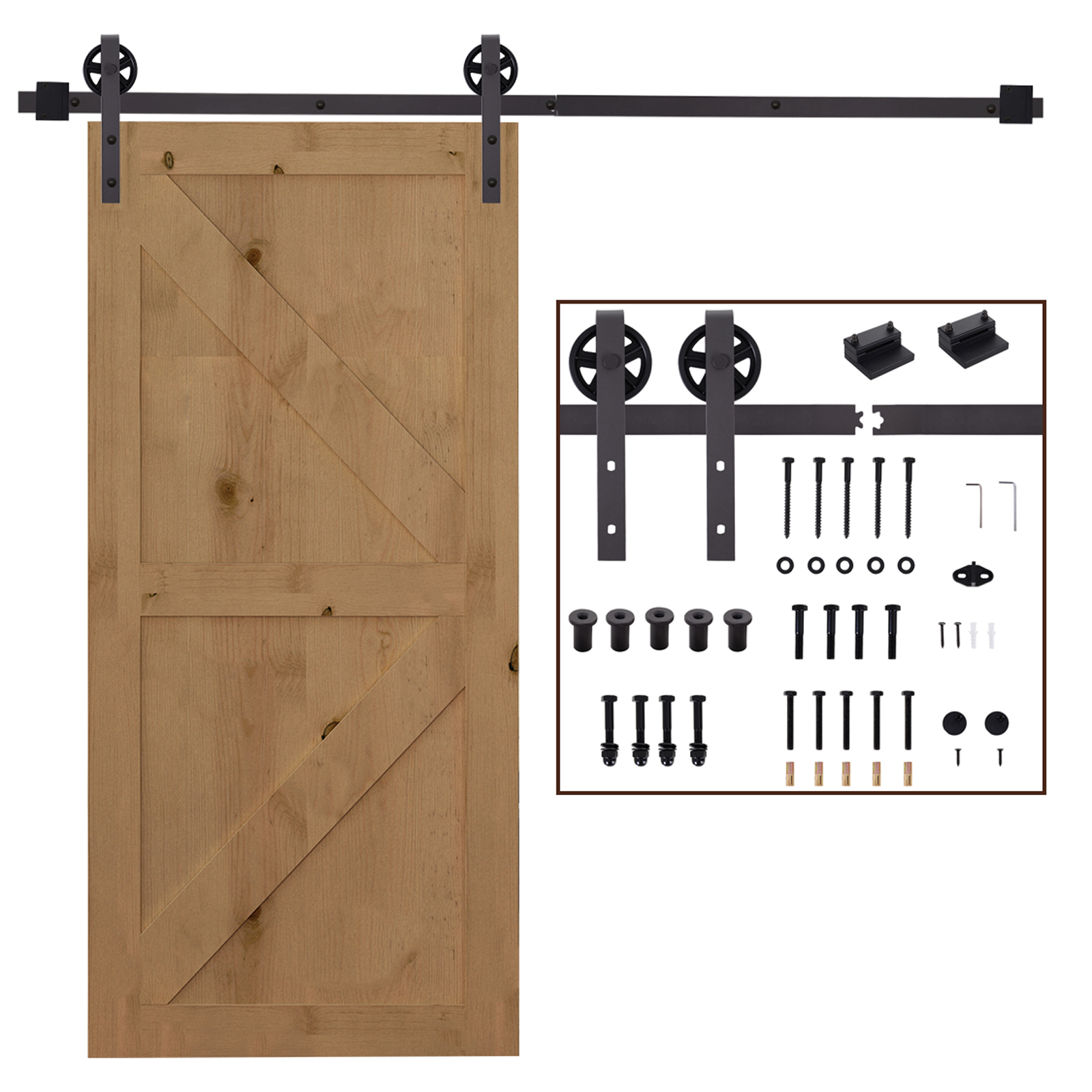 HOMCOM Schiebetüren-Beschlagsatz 183 cm Komplett-Set mit Schienen, Rollen, Schienenstopper, Bodenblock, Set Türschrauben, Schiebetürsystem aus Kohlenstoffstahl Dunkelbraun   Aosom