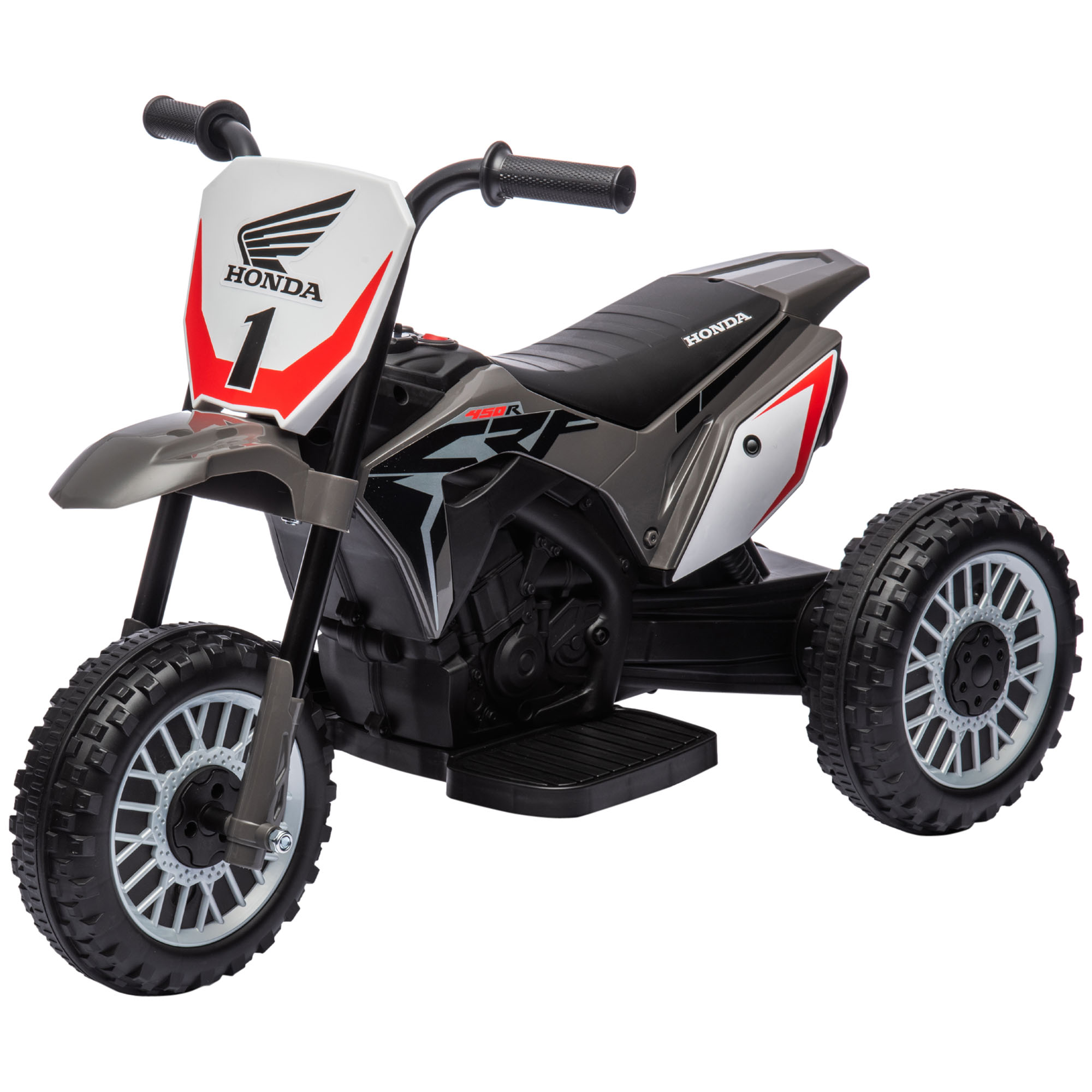 HOMCOM Elektro-Kinder-Crossbike, Honda CRF450RL Lizenz, Soundeffekte, 3 Räder, 3 km/h, 6V Batterie, Kinder 18-36 Monate, Grau Aosom