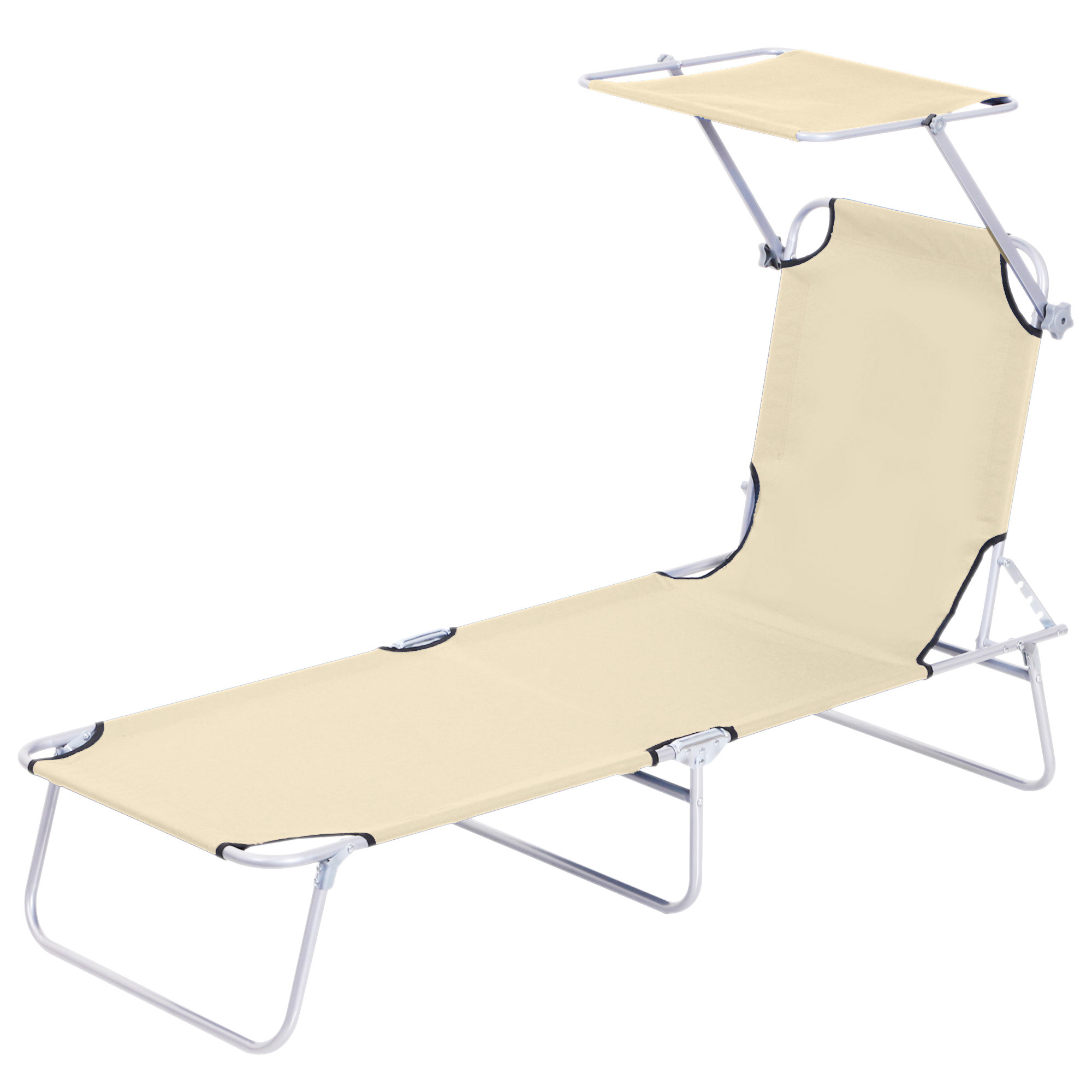 Outsunny Sonnenliege Gartenliege klappbar mit Sonnenschutz, Wellnessliege Strandliege Beige 187 x 58 x 36 cm für entspannte Stunden im Freien   Aosom.de