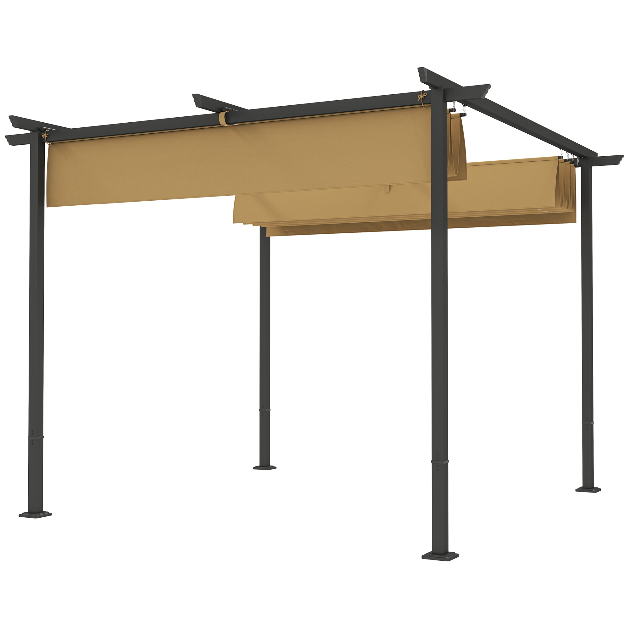 Outsunny Pergola 3x3m Garten Pavillon Terrassendachung aus Metall, Gartenpavillon mit Verstellbares Dach, UV Schutz 30+ Freistehender Sonnenschutz für Terrasse und Garten, Beige Aosom