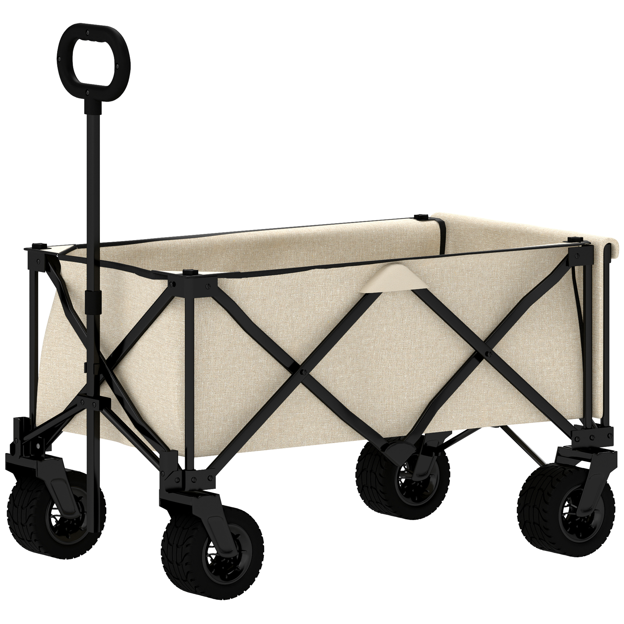 Outsunny Gartenwagen 100 kg belastbar, klappbar Transportwagen mit herausnehmbare Plane, Griff, Rädern, Bollerwagen Handwagen Gartenkarre 138 Liter, Gerätewagen für Haus, Garten Beige   Aosom