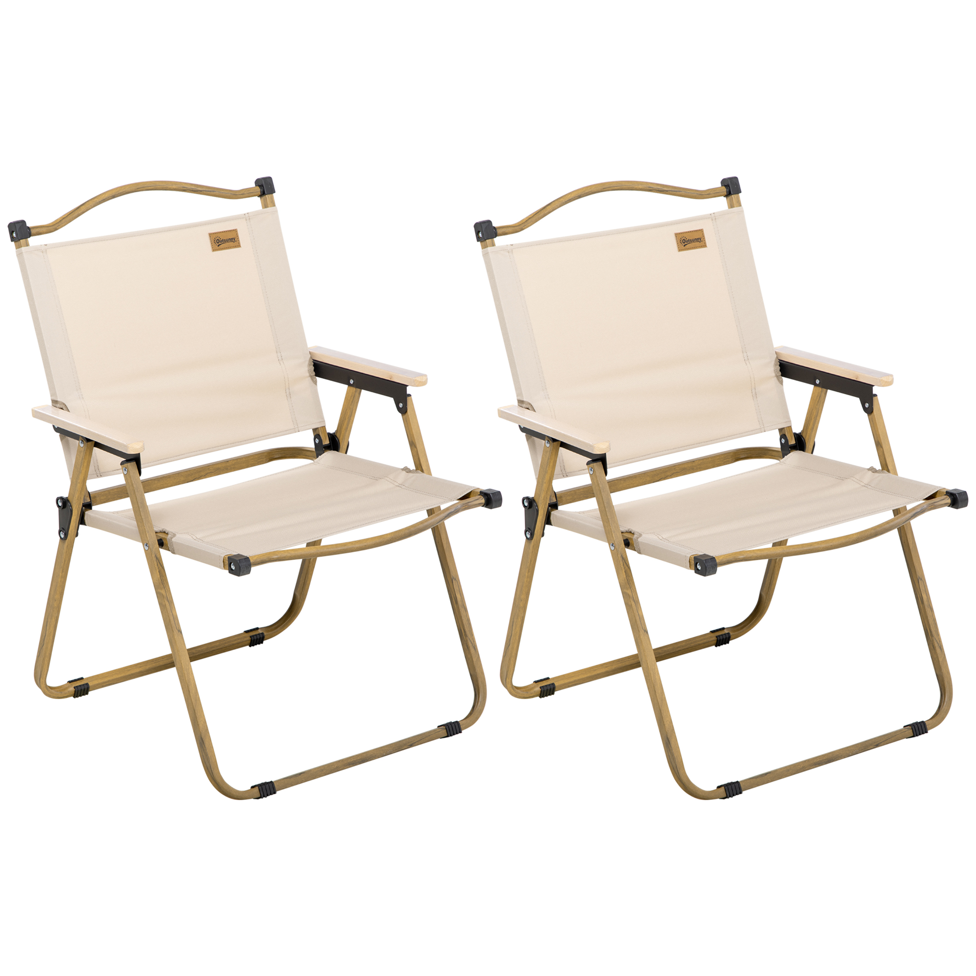 Outsunny Campingstuhl 2er Set faltbarer Gartenstuhl mit Stahlrahmen, Holzoptik, Klappsessel für Pool, Strand, Oxford, Khaki   Aosom