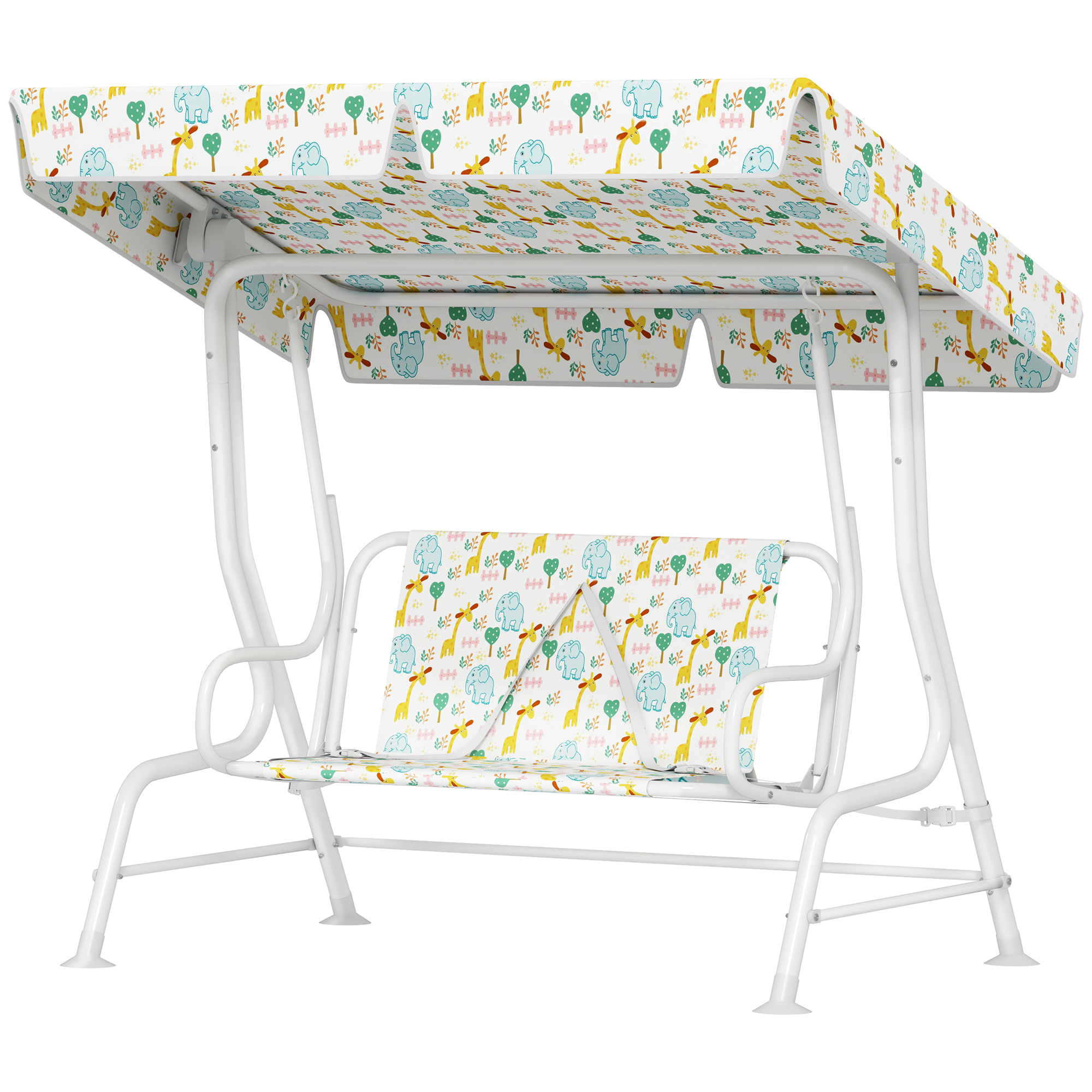 AIYAPLAY Kinder Hollywoodschaukel 2-Sitzer Kinderschaukel mit verstellbarem Sonnendach, Sicherheitsgurt Gartenschaukel für 3-6 Jahre Kinder Weiß 110 x 74 x 113 cm Aosom