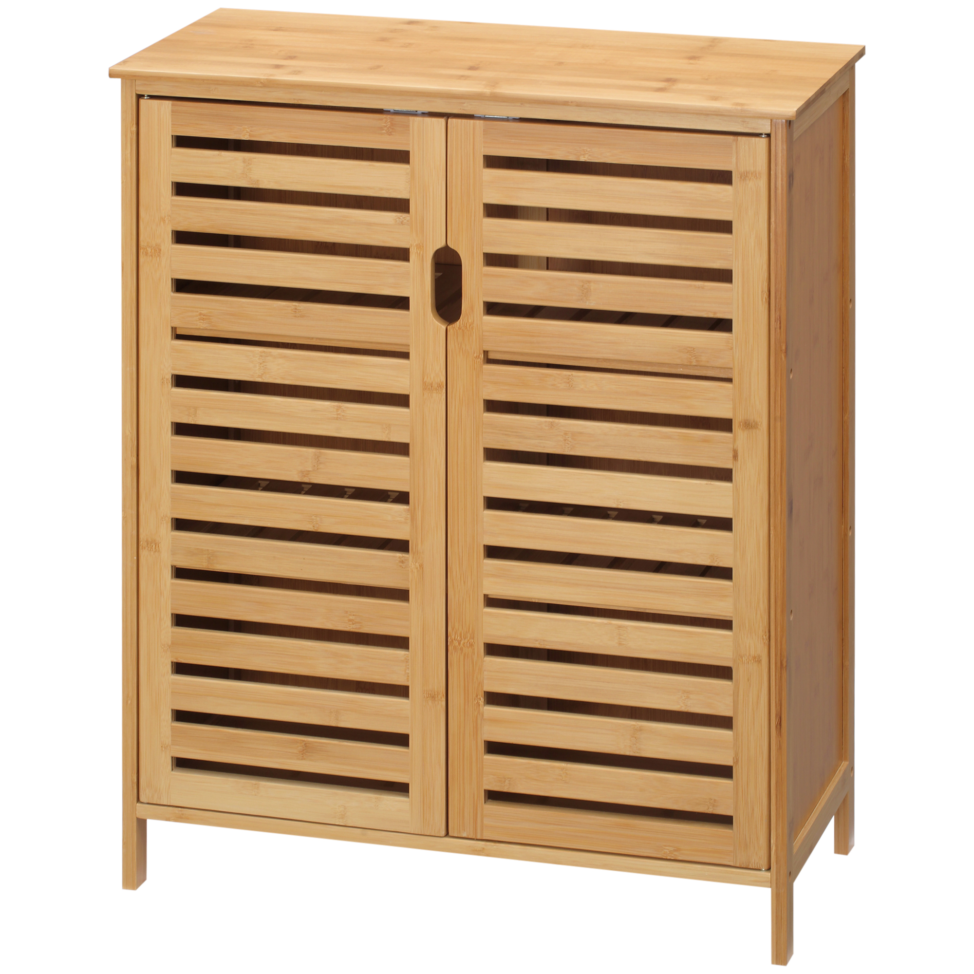 kleankin Badezimmerschrank Badschrank Beistellschrank mit 2 Lamellentüren, 2 Innenregalen, Bambus Aufbewahrungsschrank für Badezimmer, Wohnzimmer 68 x 32 x 86 cm Natur   Aosom