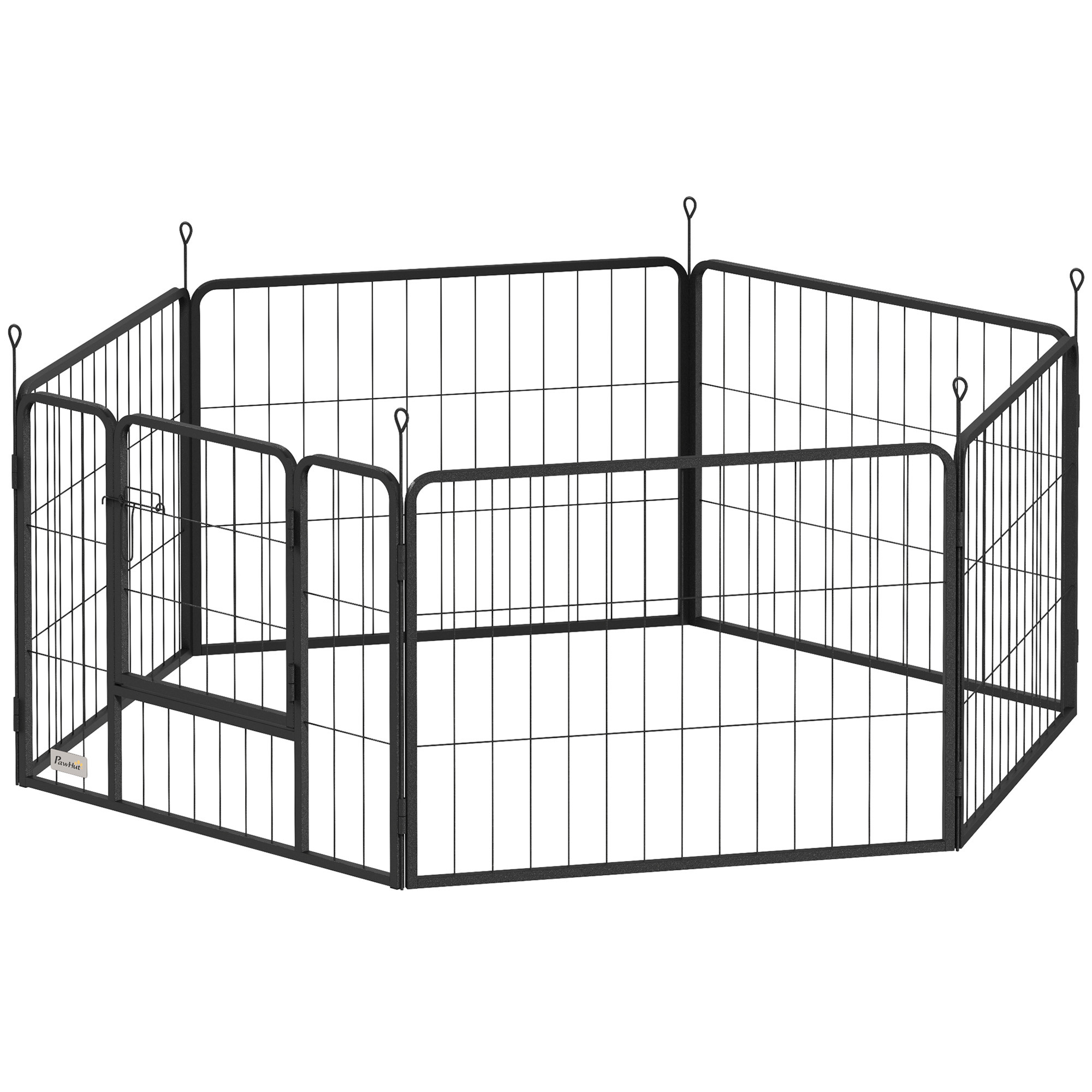 PawHut Welpenauslauf 60 cm Hoch, 6-TLG. Hundelaufstall DIY Welpenlaufstall mit Tür, Freilaufgehege für kleine Hunde, Stahl, Schwarz Aosom
