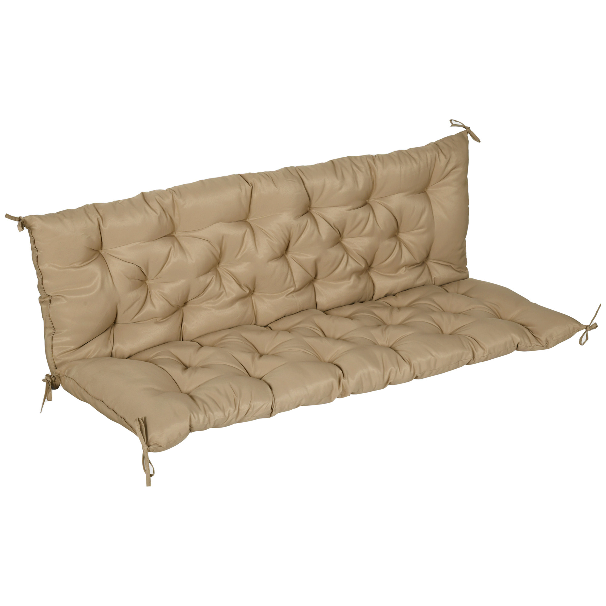 Outsunny 3 Sitzer Bankauflage 150x98x8 cm Bankkissen mit Bändern, Sitzkissen, Outdoor/Indoor Stuhlkissen, Sitzauflage, Sitzpolster, Bankpolster für Gartenmöbel, Sitzbank Hollywoodschaukel, Khaki Aosom