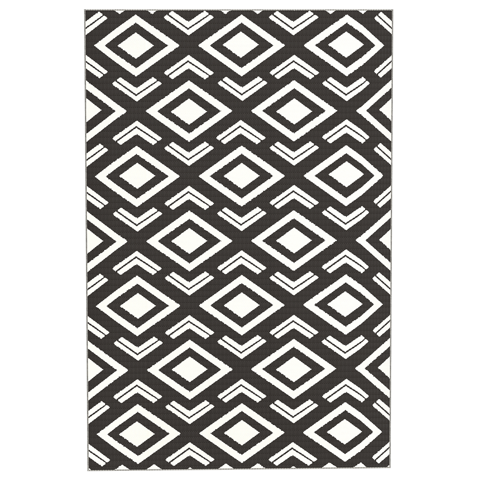 Outsunny Outdoor Teppich robuster Wetterfest Outdoorteppich mit Tragtasche, faltbar Carpet Boho-Style, Outdoor-Teppich für Wohnzimmer Balkon Garten Terrasse Bad Flur Küche, 182 x 274 cm Schwarz+Weiß   Aosom