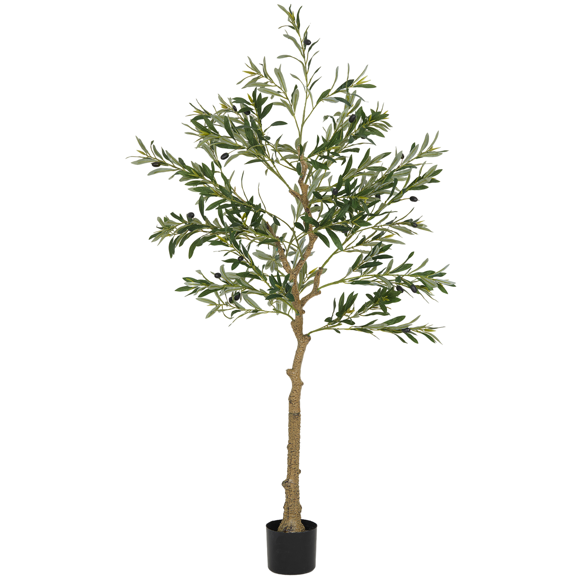 HOMCOM Künstlicher Olivenbaum groß 150 cm Kunstpflanze, Plastik Künstliche Pflanzen Olivenbaum im Topf, Kunstbaum mit Zement, Kunstmoos für Wohnzimmer, Schlafzimmer, Deko, Büro   Aosom