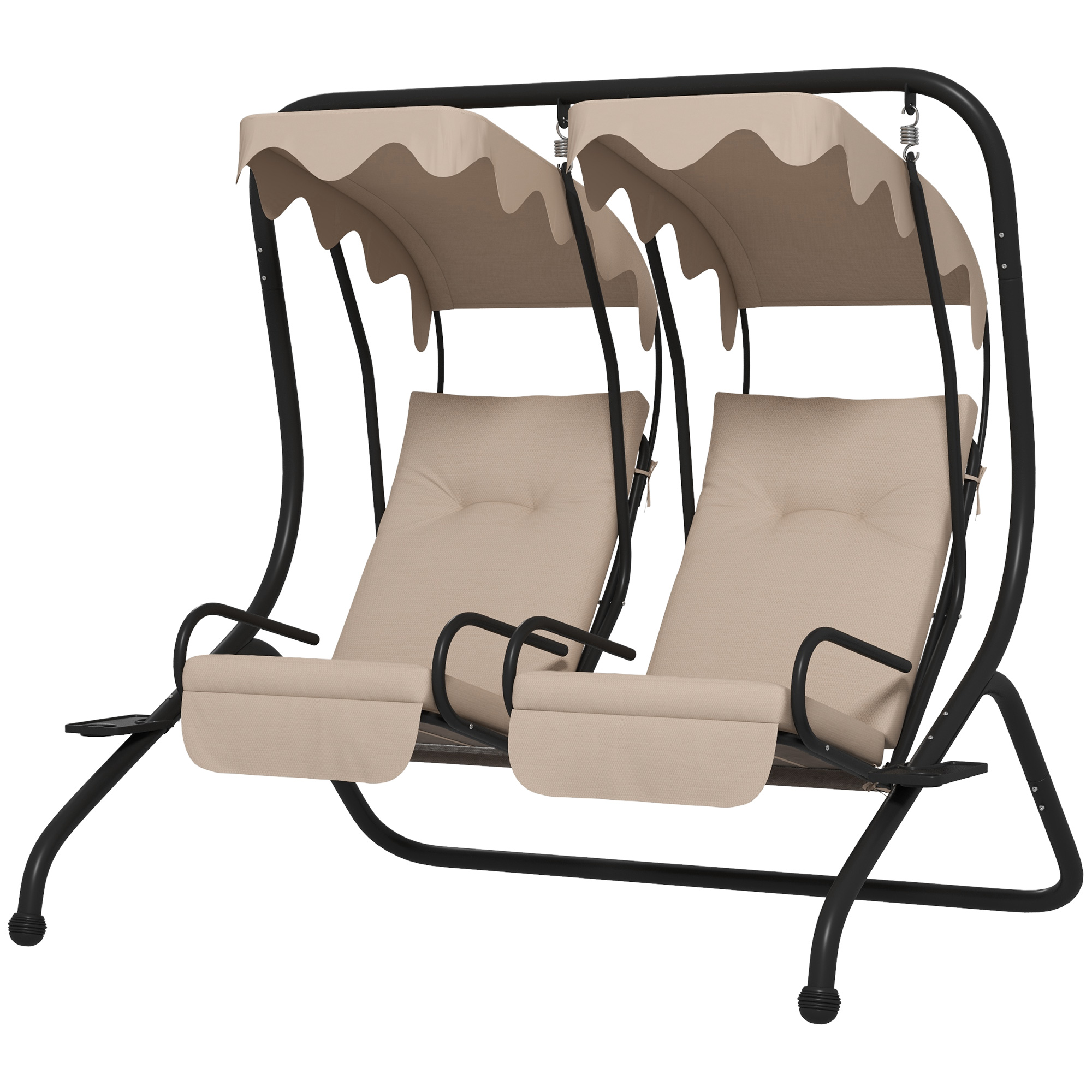 Outsunny Hollywoodschaukel mit Becherhalter und Sitzkissen, 2-Sitzer Gartenschaukel mit Sonnendach, Schaukelbank belast bis 220 kg, Gartenliege für Garten, Terrasse, 170 x 136 x 170 cm, Beige Aosom