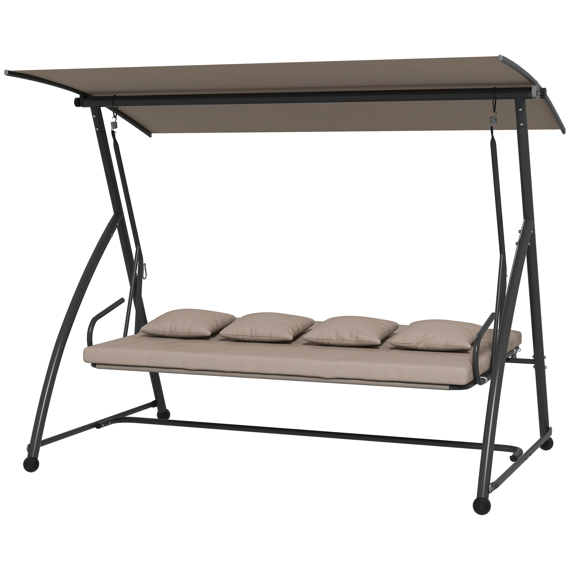 Outsunny 2 in 1 Hollywoodschaukel mit Liegefunktion, 3-Sitzer Gartenschaukel aus Stahl Schaukelbank mit verstellbarem Sonnendach Kissen, Gartenliege 270kg belast für Terrasse, 170x110x153cm, Hellbraun Aosom