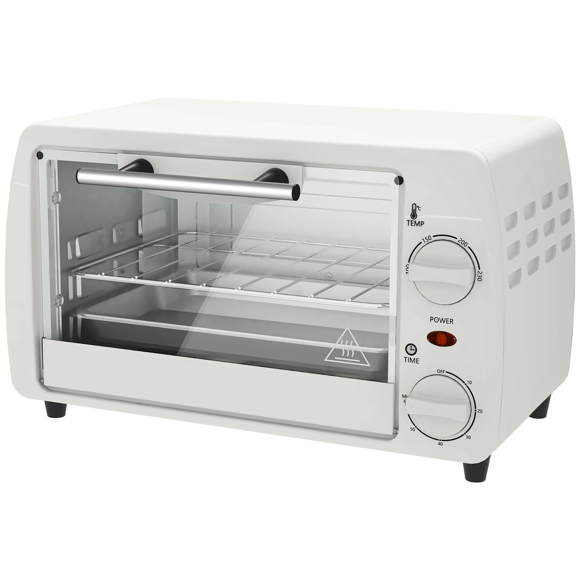 HOMCOM Mini Backofen 10 Liter 750W Kleiner Elektrobackofen mit Temperatur bis zu 230 ℃ Timer 60 Minuten Backblech und Rost 36,5x26x22 cm Cremeweiß Aosom