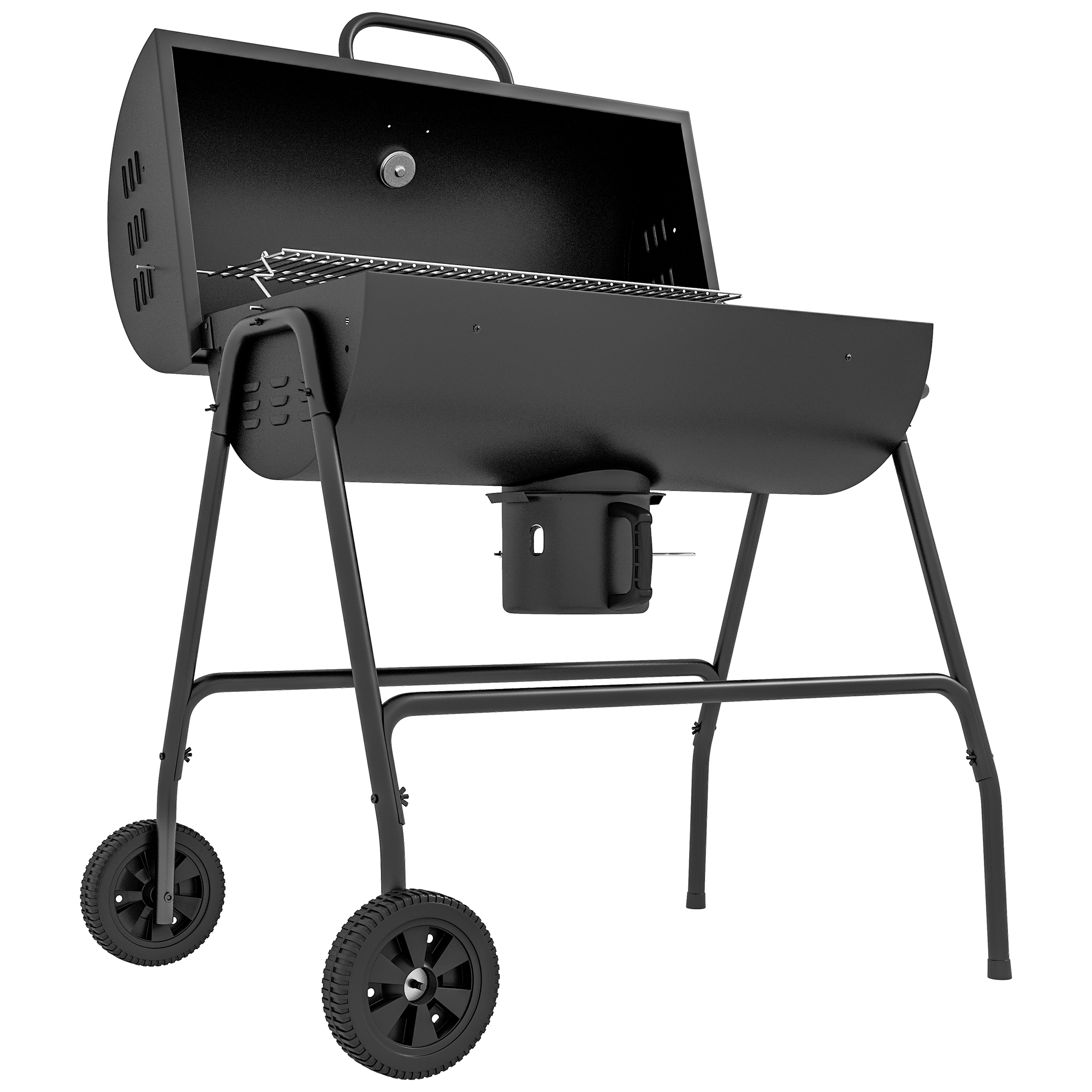 Outsunny Holzkohlegrill aus Metall BBQ Smoker mit Deckel Thermometer Räder verstellbarer Kohlewanne Griff, fahrbar Grillwagen Holzkohle Grill, Kohlegrill für Barbeque Camping, Terrasse, 95x71,5x102 cm   Aosom