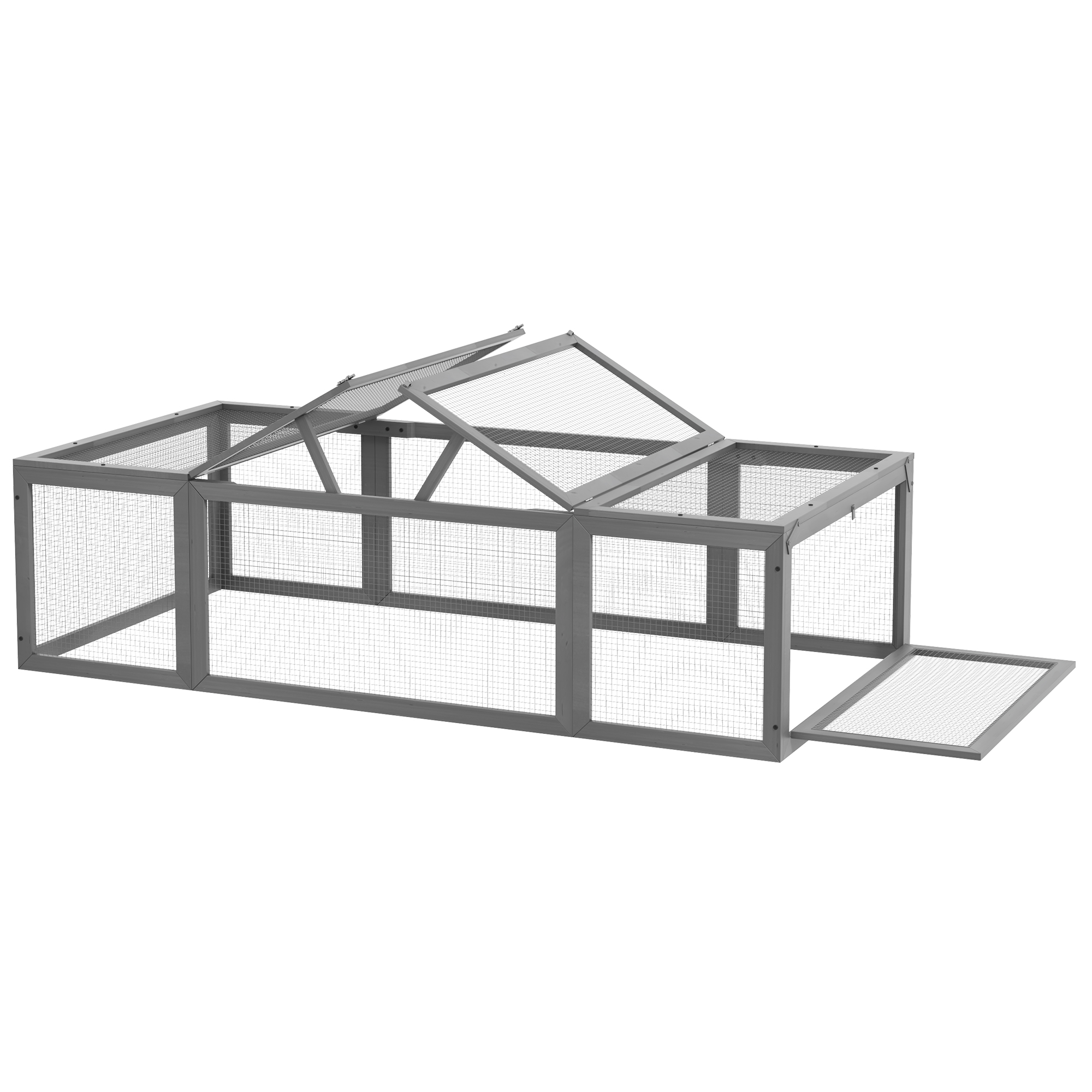 PawHut Hasenstall Kaninchenstall aus Tannenholz Winterfest Hasenkäfig mit aufklappbar Dach 180x90x48 cm Kaninchenkäfig Outdoor Kleintierstall für Kleintiere Hasen Kaninchen Meerschweinchen Grau   Aosom