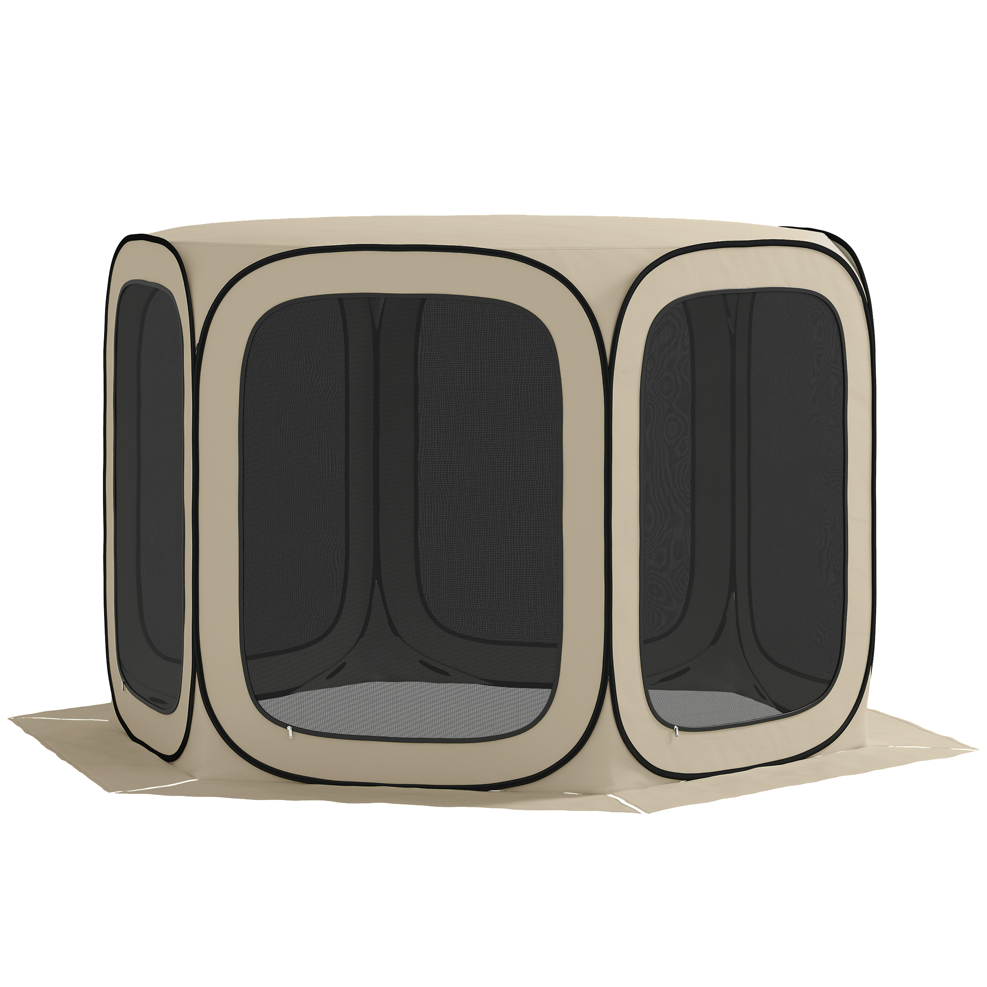 Outsunny Pop-up-Campingzelt Screen Tent klappbar Raumzelt mit Tragetasche, Mesh-Tür, Familienzelt Pavillon für 6 Personen, Camping, Garten, Terrasse, 340 x 300 x 220 cm, Khaki   Aosom