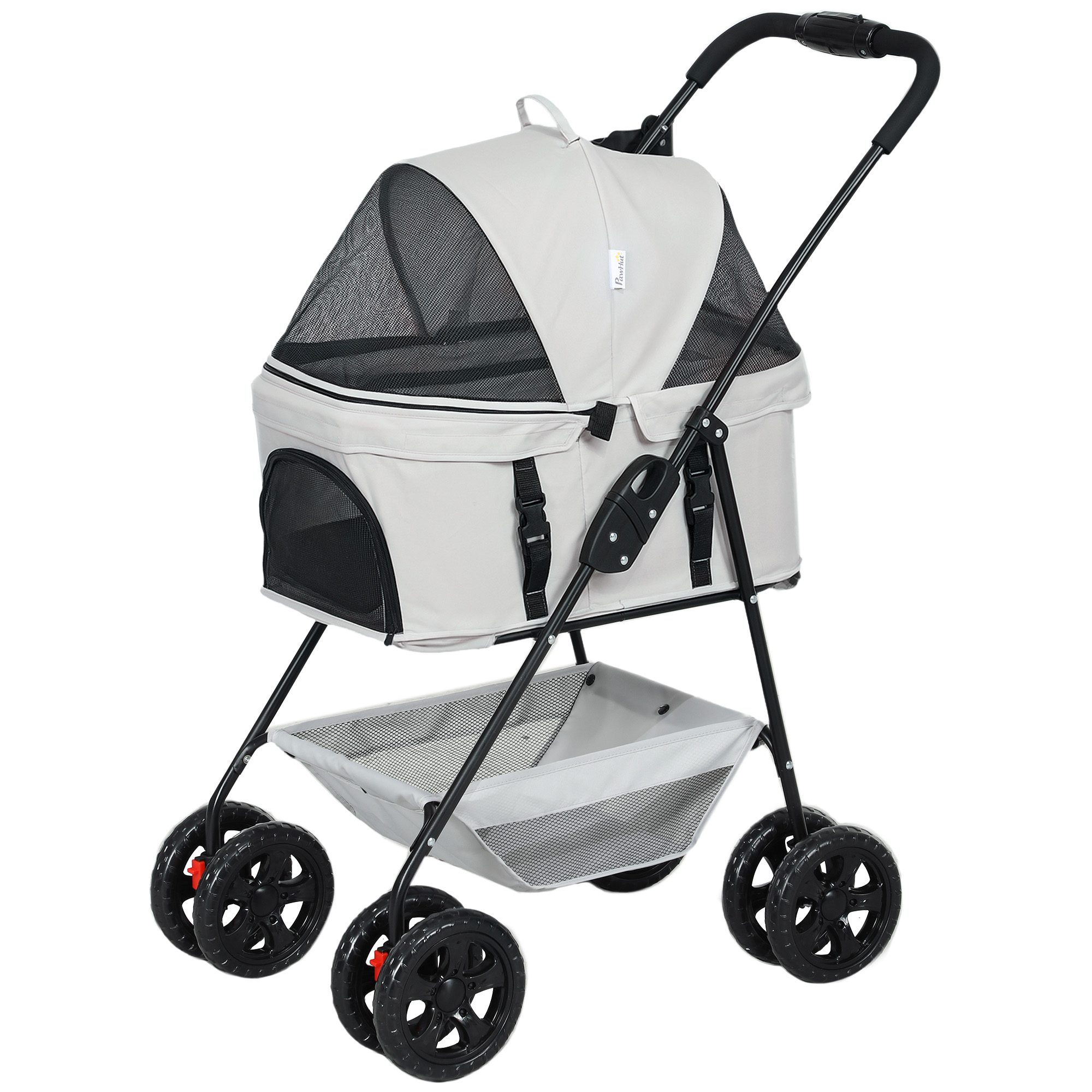 PawHut Hundewagen 3 in 1 Hundebuggy Faltbar Hundebox, klappbar Transporttasche mit Getränkehalter, Hunde Buggy, Katzenwagen mit 360° Räder Katzenbuggy für Mini Hunde unter 4 kg, Hellgrau   Aosom