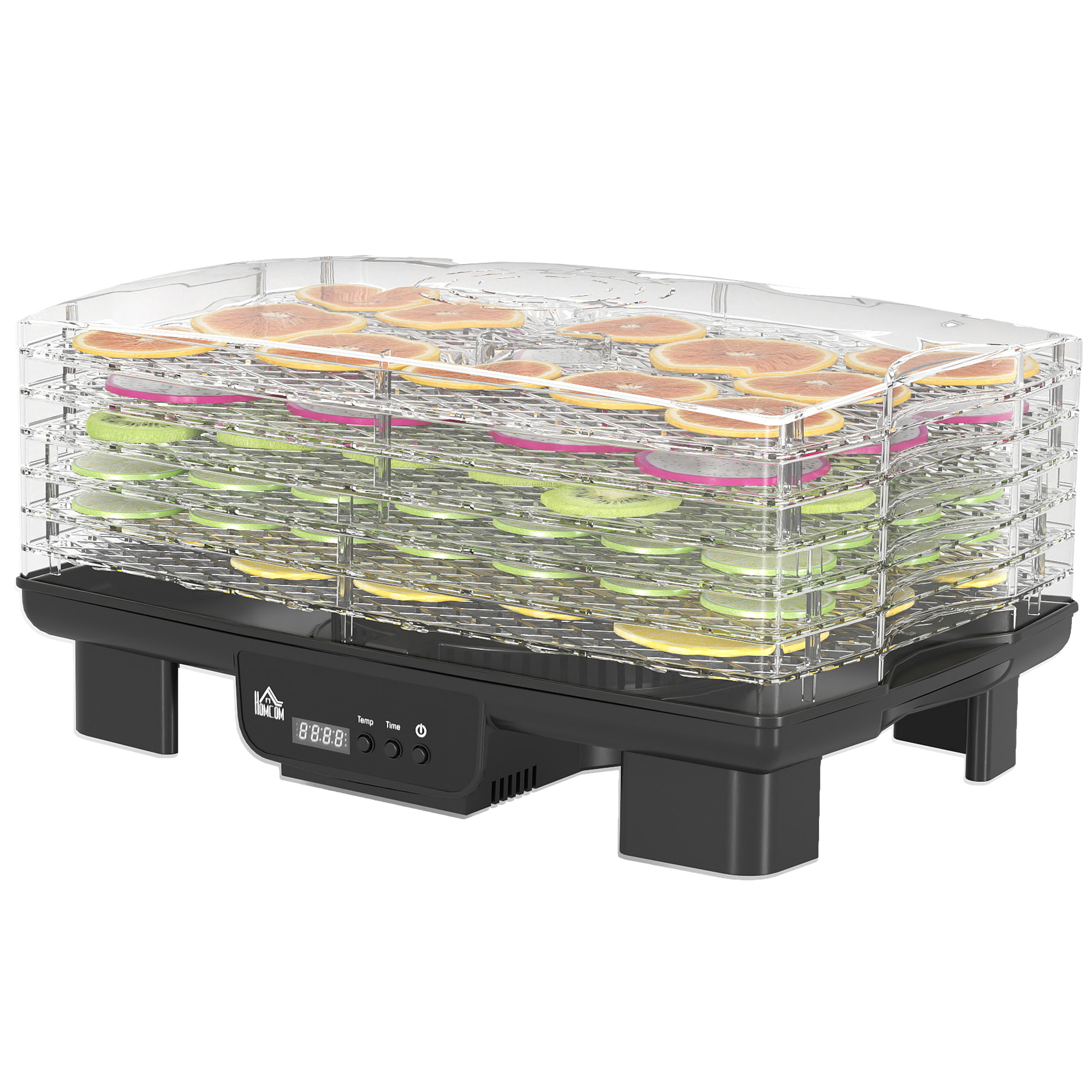 HOMCOM Dörrautomat Dörrgerät mit 6 höhenverstellbar Einlegefächer, 550 W, 40-70°C, 48 Std. Timer, Dehydrator für Fleisch, Obst, Gemüse, Blumen, Schwarz   Aosom