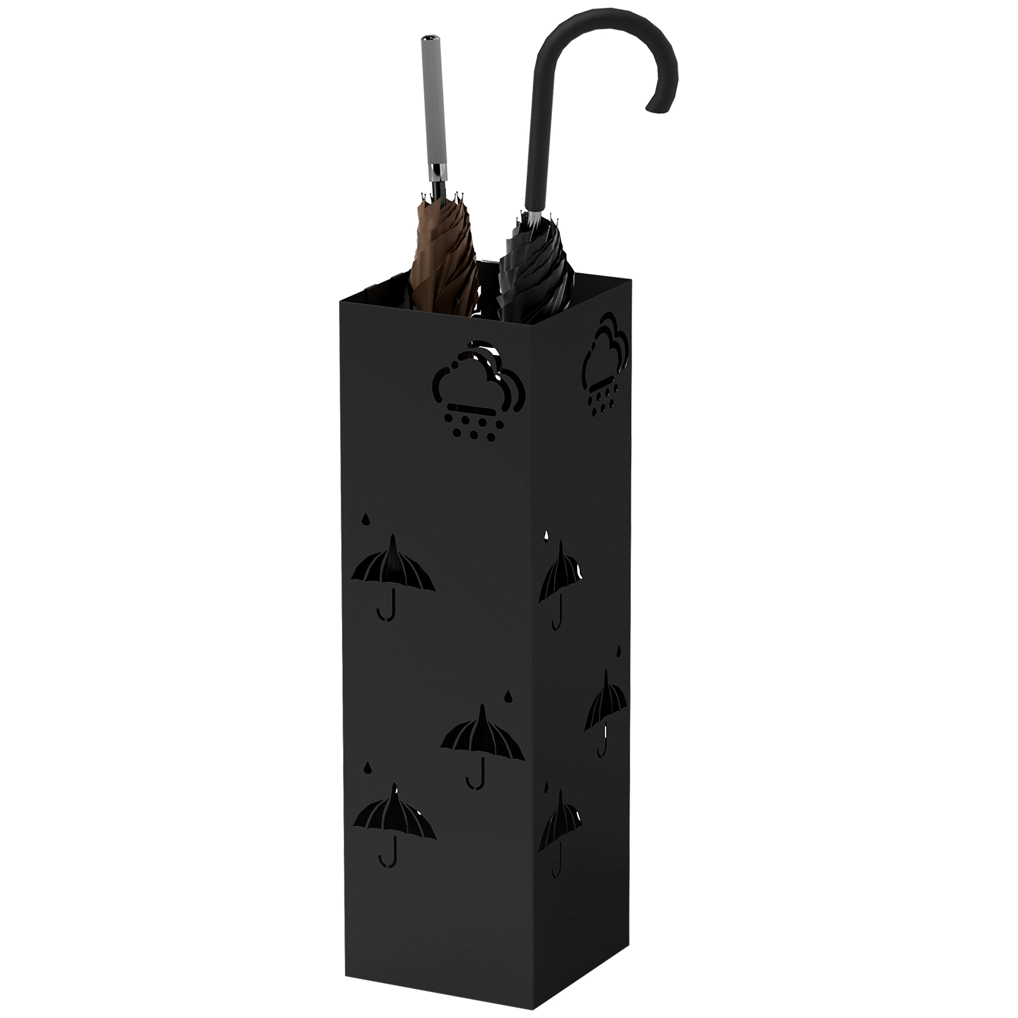 HOMCOM Schirmständer Regenschirmhalter mit 4 Haken, abnehmbare Wasserauffangschale Deko Schirmhalter für Sonnenschirm, Regenschirme & Gehstöcke Stahl 15,5 x 15,5 x 49 cm Schwarz   Aosom