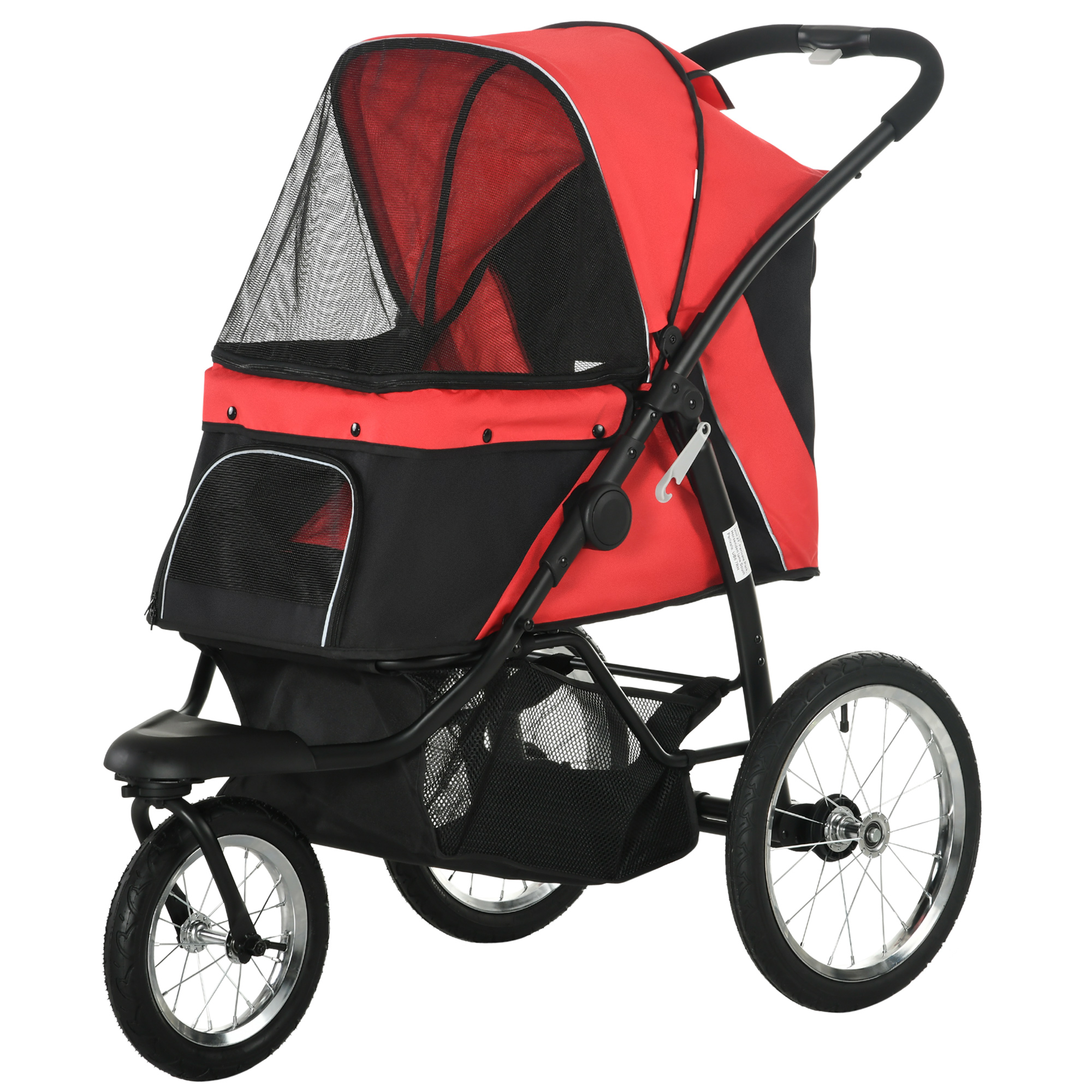 PawHut Hundewagen Hundebuggy klappbar für Hunde & Katzen bis 20 kg Katzenbuggy mit geländegängige Gummiräder Kissen Netzfenstern Türen Katzenwagen mit Aufbewahrungskorb Buggy Rot   Aosom
