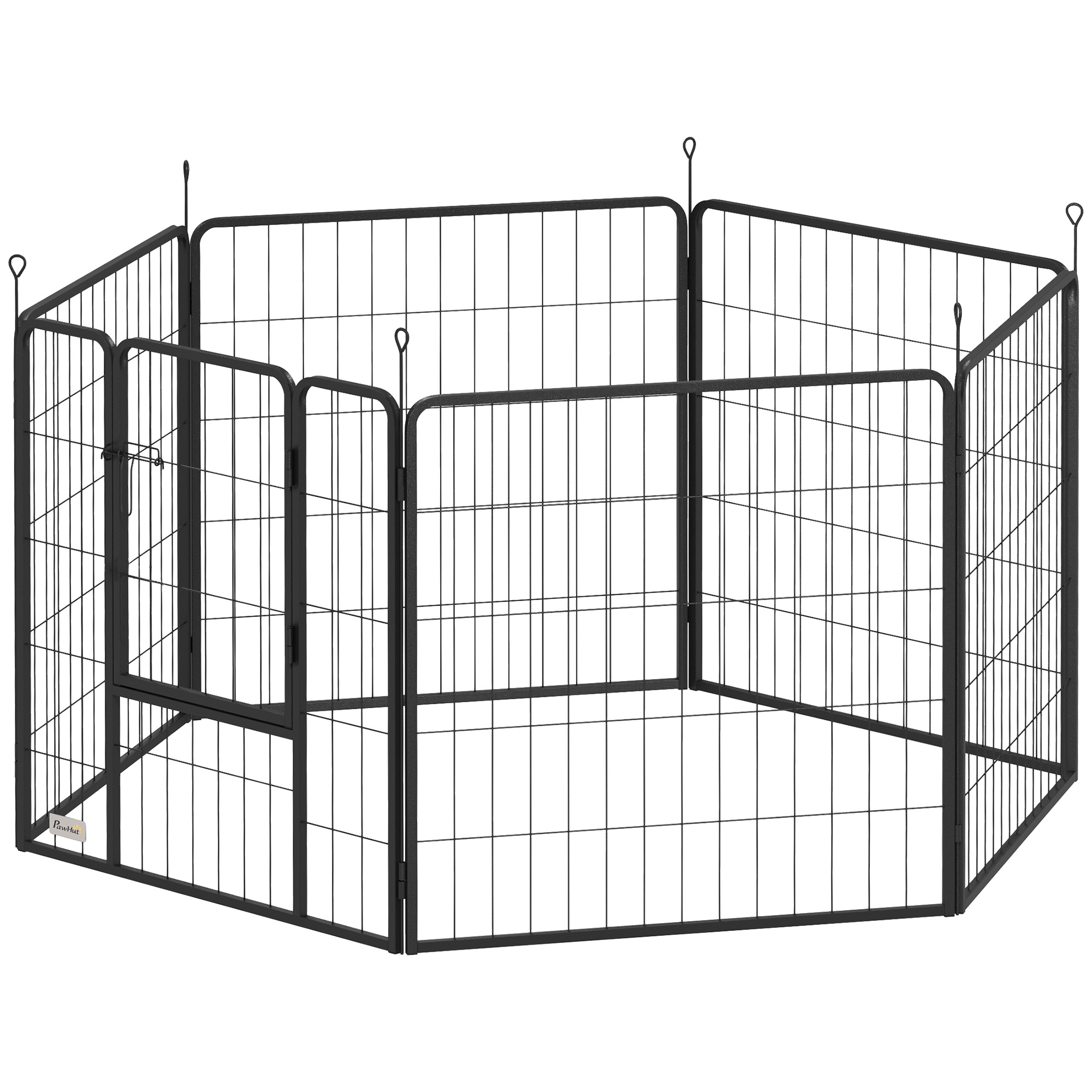 PawHut Welpenauslauf 80 cm Hoch, 6-TLG. Hundelaufstall DIY Welpenlaufstall mit Tür, Freilaufgehege für kleine bis mittelgroße Hunde, Stahl, Schwarz Aosom