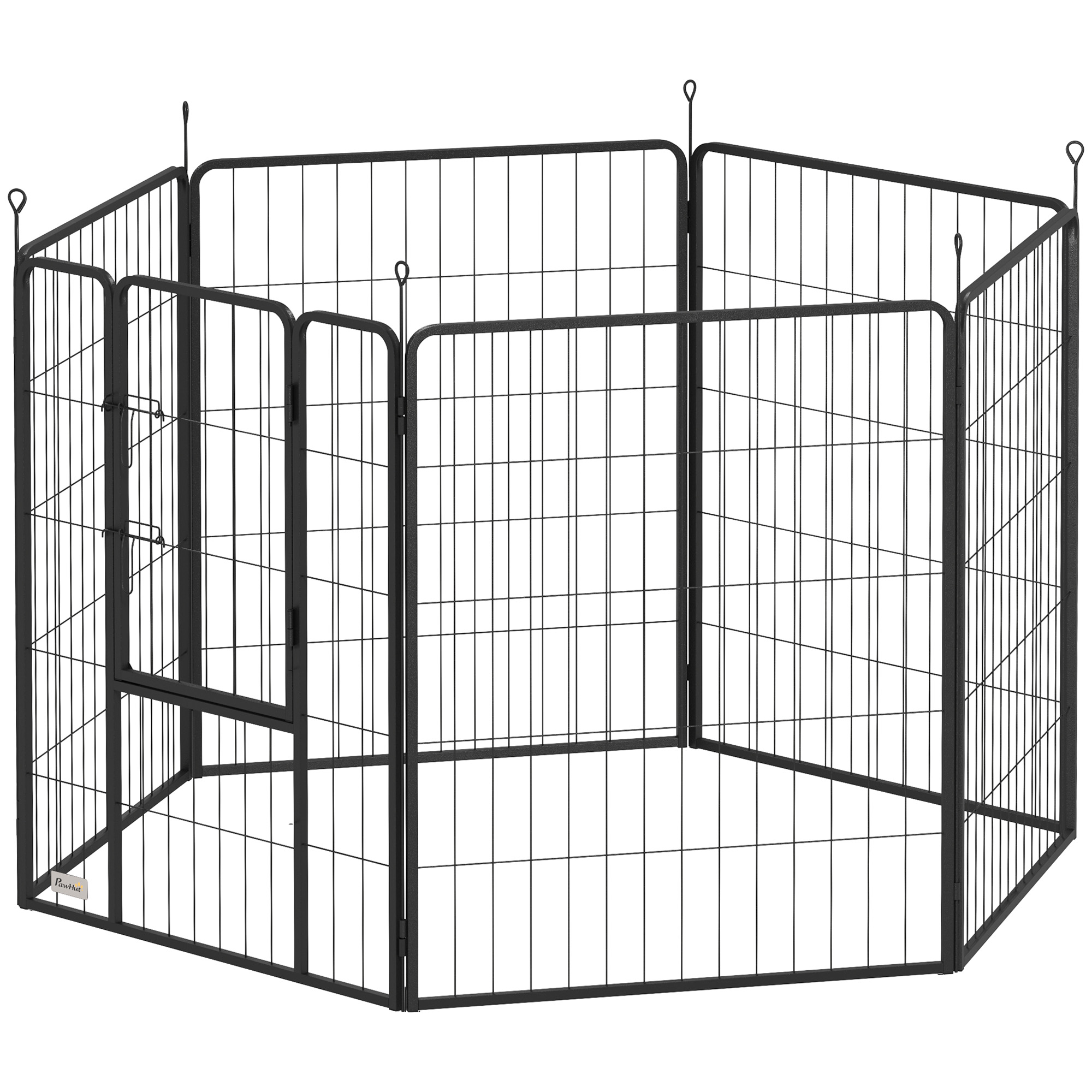 PawHut Welpenauslauf 100 cm Hoch, 6-TLG. Hundelaufstall DIY Welpenlaufstall mit Tür, Freilaufgehege für kleine, mittelgroße und große Hunde, Stahl, Schwarz Aosom