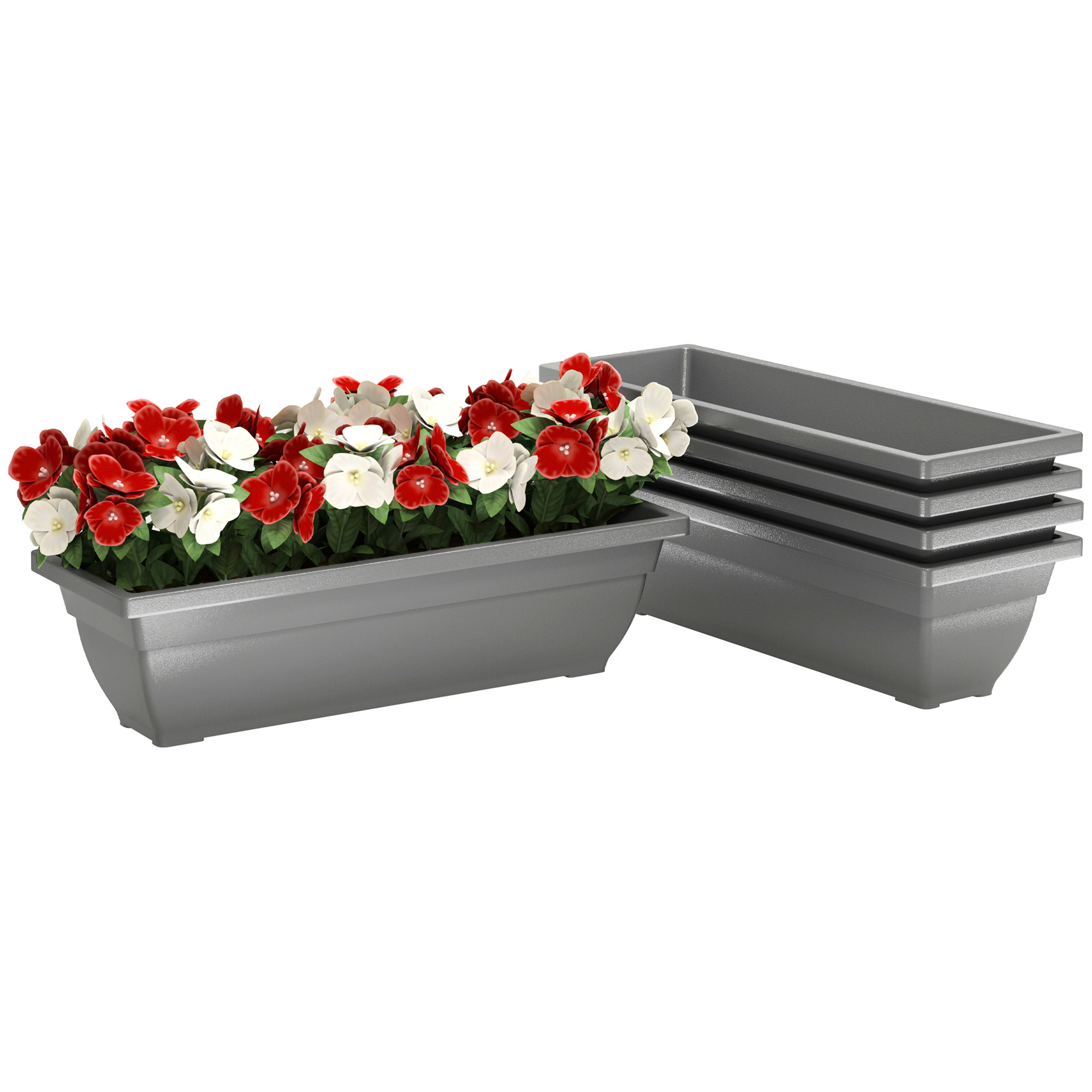 Outsunny 5er Set Blumentopf aus Kunststoff, 59 x 21 x 16 cm stapelbar Blumentöpfe Set, wetterfest Übertopf, Töpfe für innen und außen, Grau Aosom