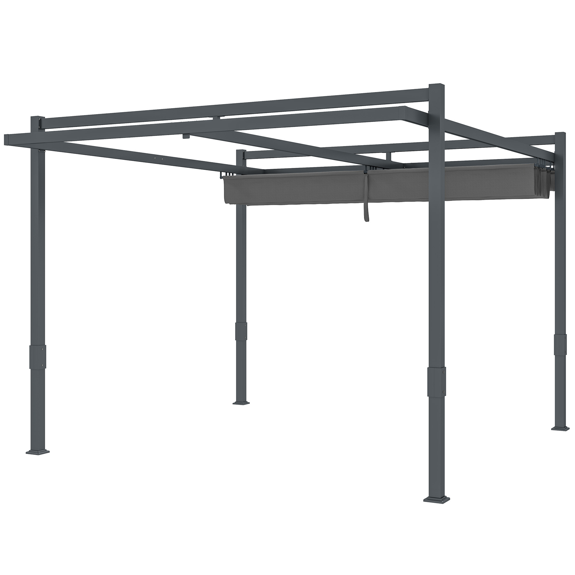 Outsunny Pergola Pavillon ca. 3,5x3m Aluminium Stabil winterfest Sonnenschutz mit verstellbares Schiebedach freistehend Gartenpavillon Terrassenüberdachung Überdachung für Garten Balkon Grau Aosom