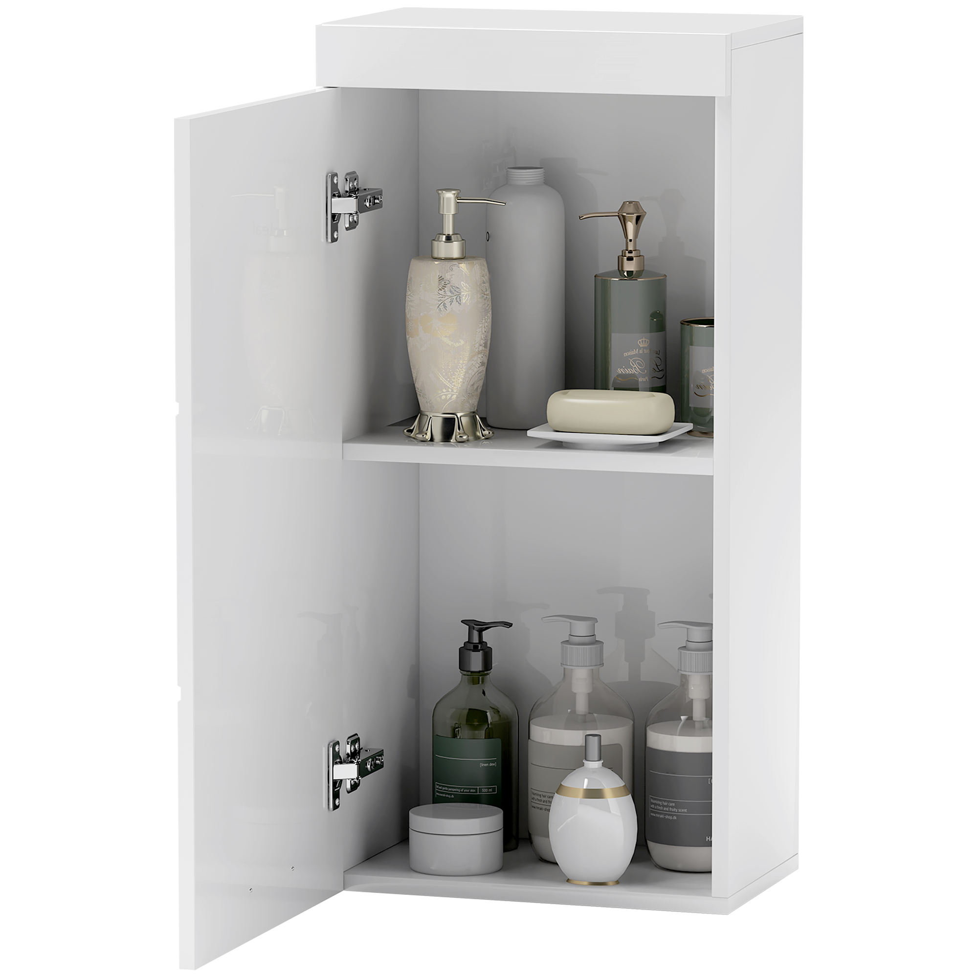 HOMCOM Hängeschrank Wandschrank mit Tür, Badezimmerschrank, Küchenschrank mit 2 Ebenen, Wandmontage Medizinschrank Weiß 37,2 x 24,5 x 76,8 cm   Aosom