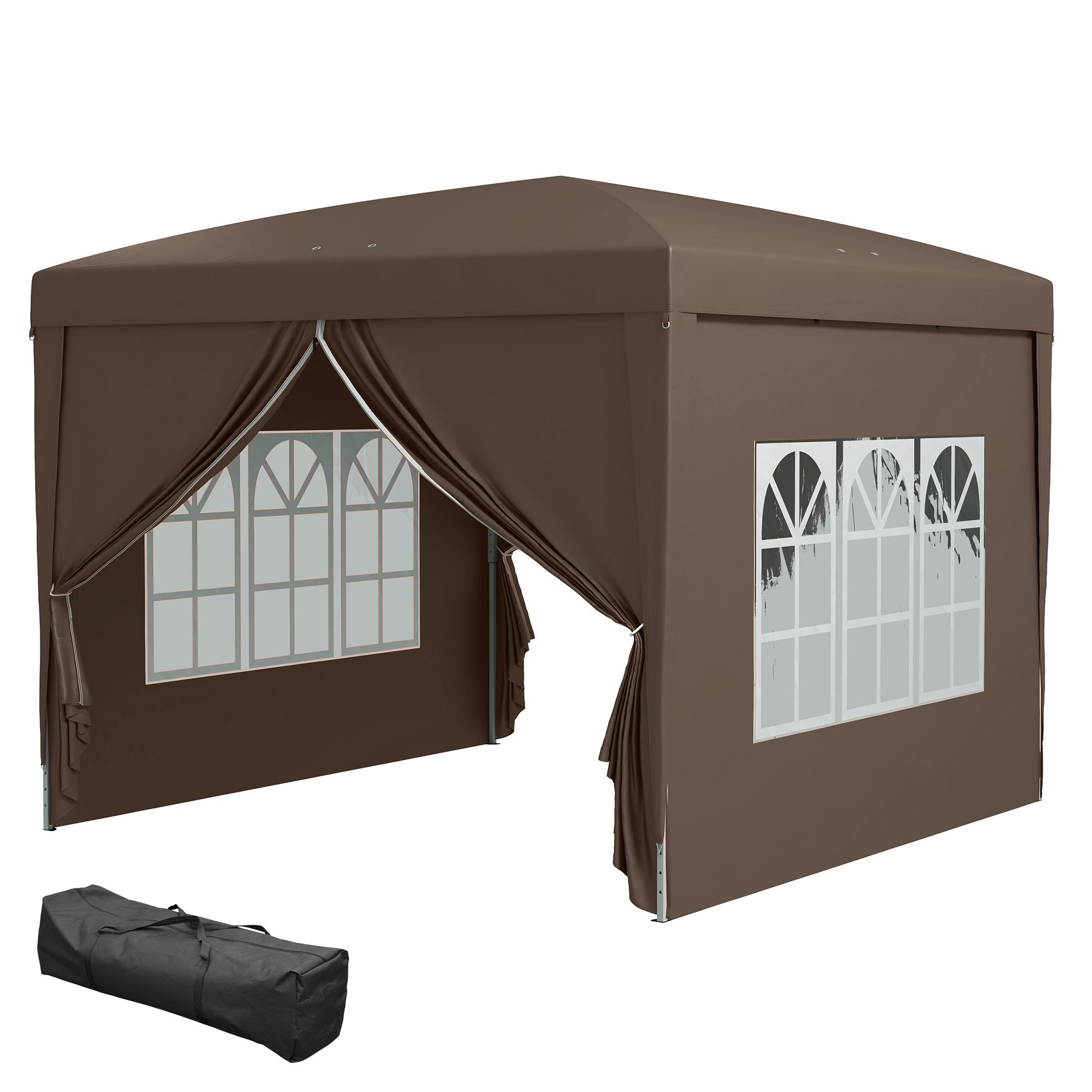 Outsunny Pavillon ca.3x3m, wasserabweisend Stabil Winterfest Pop-up Faltpavillon, UV Schutz 50+, Faltbar Partyzelt Gartenzelt mit 4 Seitenteilen Tasche Gartenpavillon für Camping Garten, Kaffee   Aosom