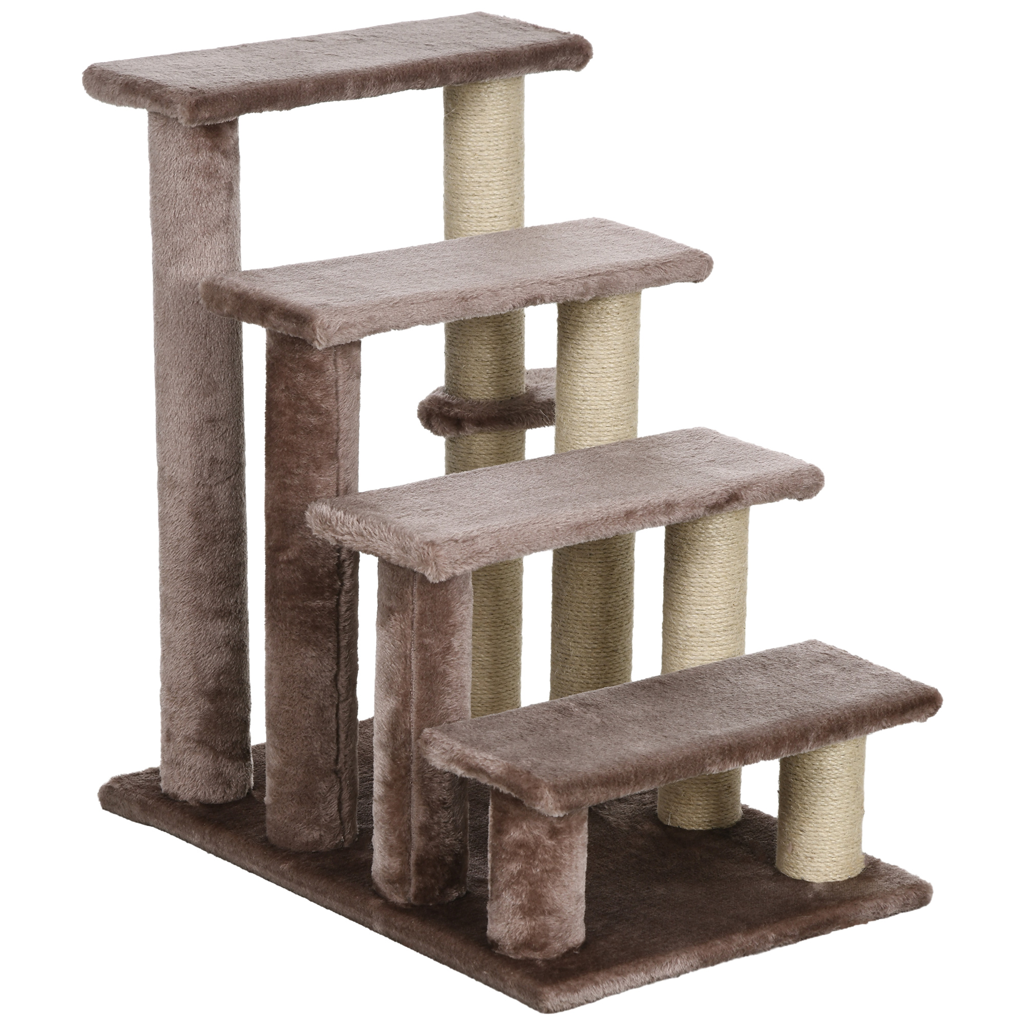 PawHut 4-stufige Katzentreppe mit Kratzbaum für Haustiere bis 5 kg, Hundetreppe mit Spielball, Plüsch, Braun, 60 x 40 x 64 cm Aosom.de