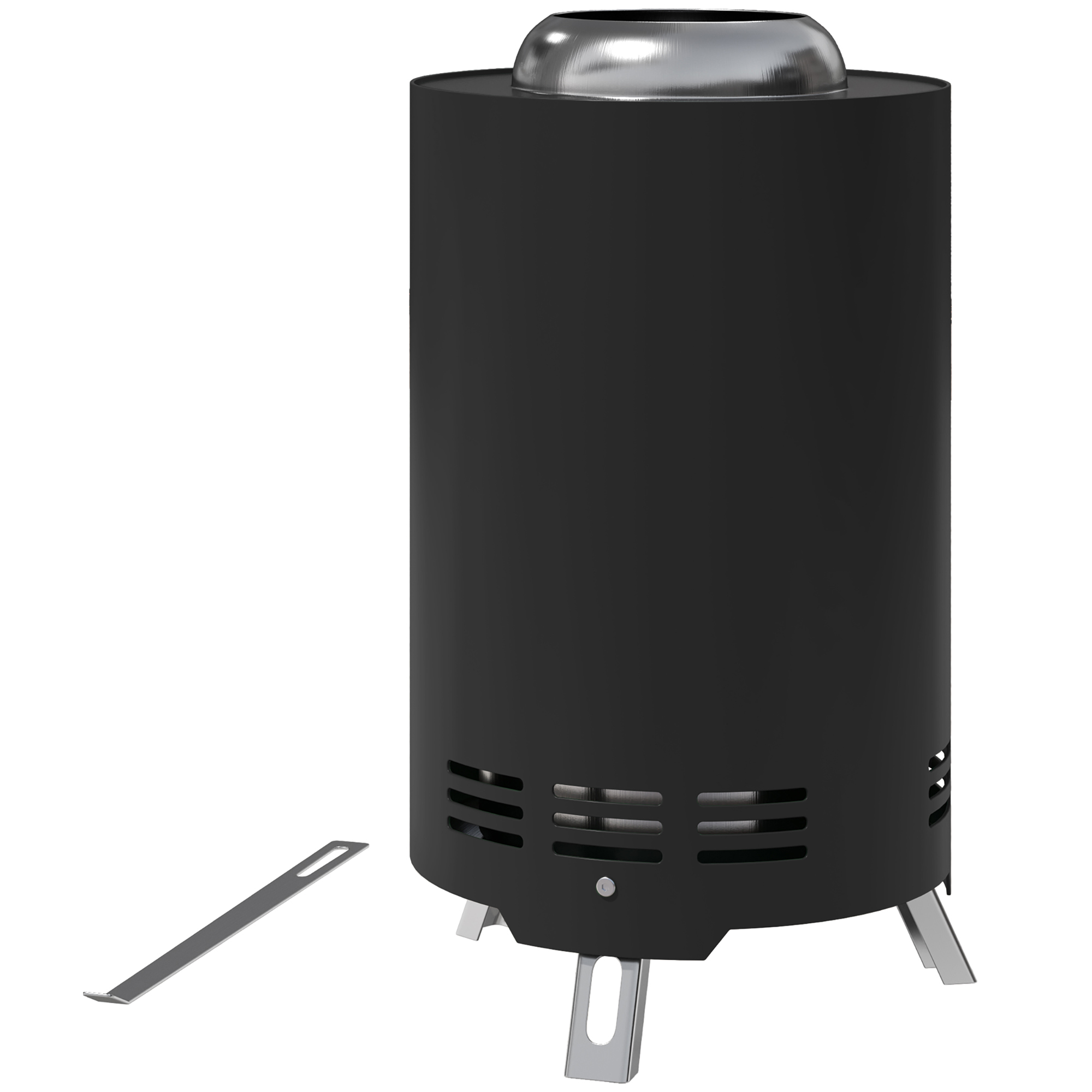 Outsunny Feuerschale Ø16x25cm aus Edelstahl Feuerstelle mit Schürhaken Rauchfreie Feuerschalen Feuerkorb für Garten, Balkon Terrasse, Outdoor BBQ Camping Schwarz   Aosom