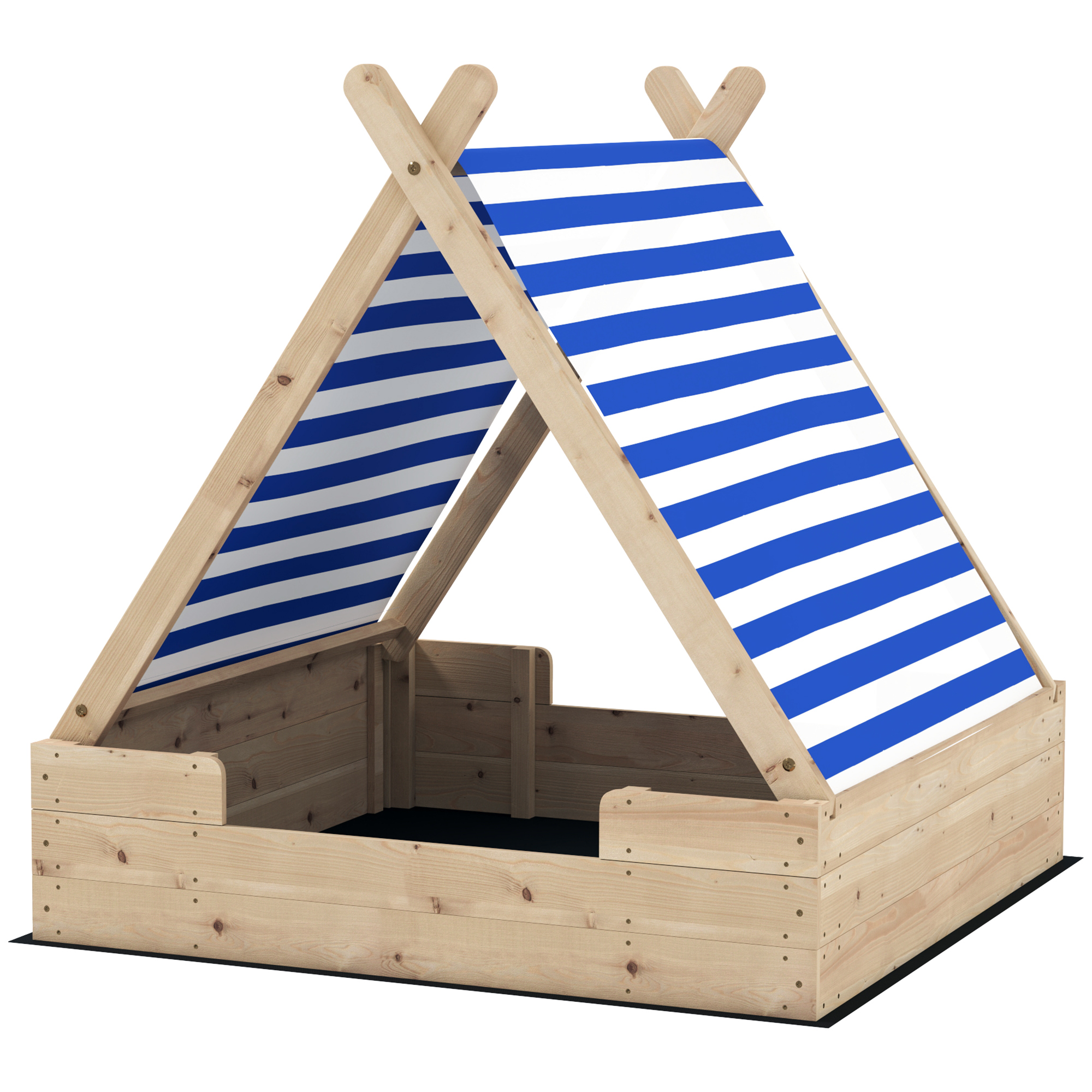 AIYAPLAY Sandkasten mit Zeltdach, 120 x 120 cm Sandkiste aus Holz Sandbox mit Bodenplane, Abnehmbarem Dach für 3-6 Jahre Kinder Natur   Aosom