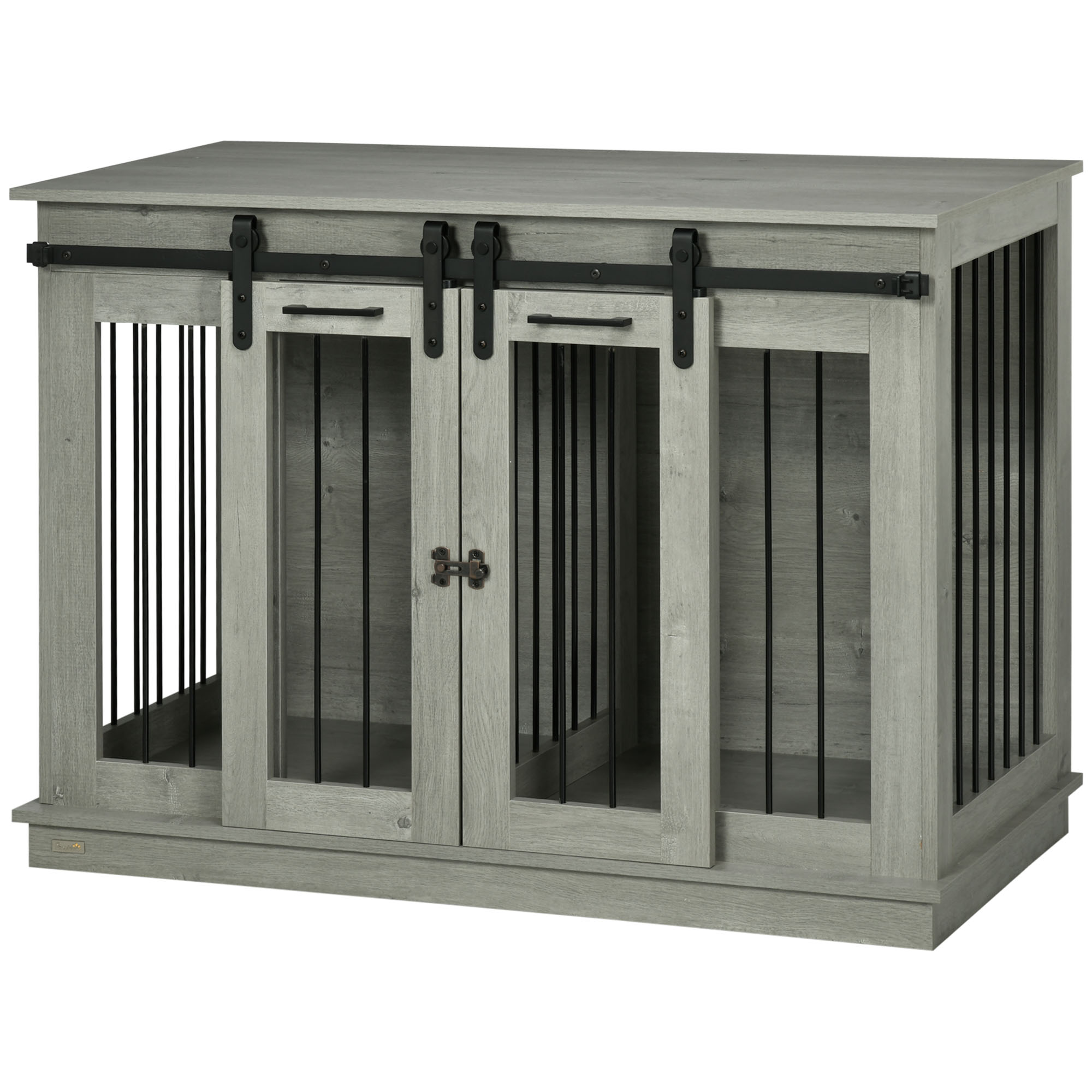 PawHut Hundekäfig, Haustierkäfig, Hundehütte mit Zweiraum-Option für Mittelegroße Hunde, Hundebox mit Doppeltüren, Hundehaus, Grau, 120 x 60 x 88,5 cm Aosom