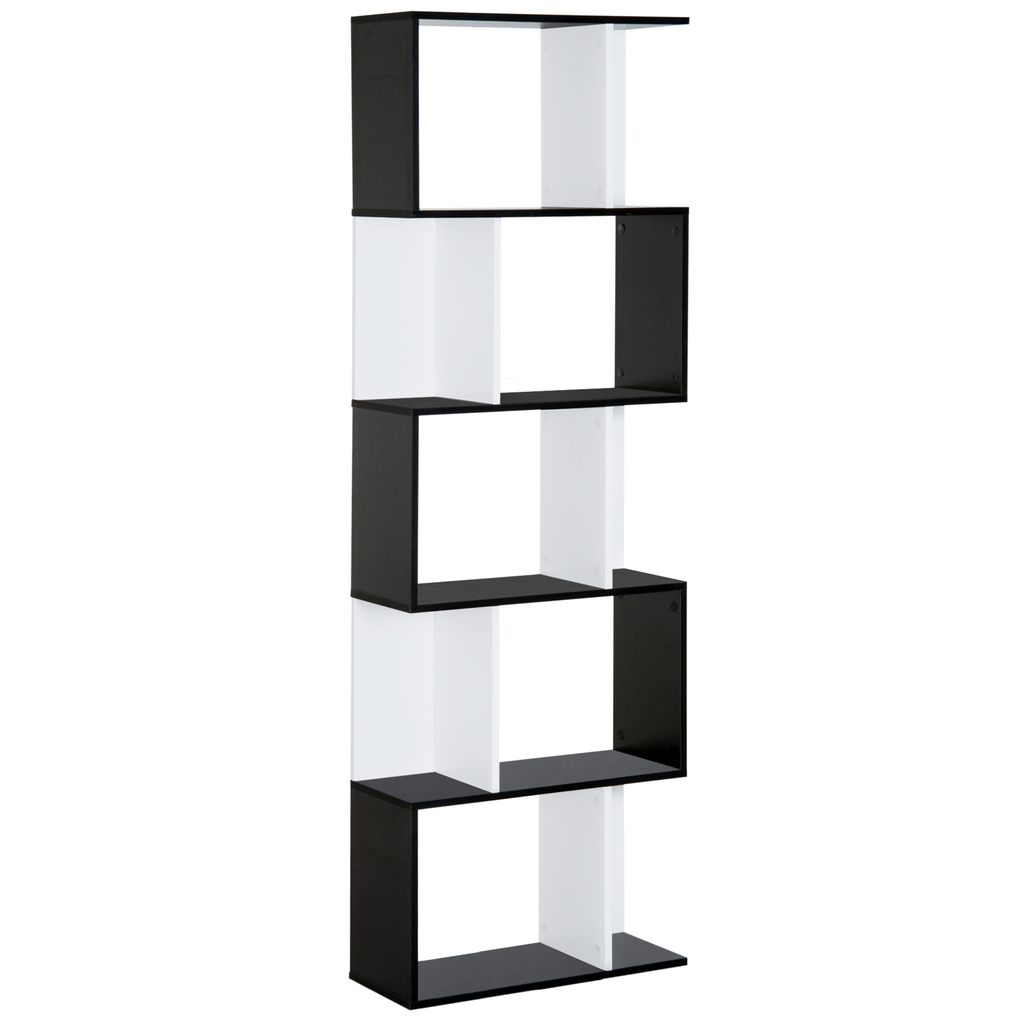 HOMCOM Bücherregal S-förmig Ausstellungsregal Standregal 5-stöckiger moderner Raumteiler Spanplatte Schwarz 60 x 24 x 184,5 cm Aosom