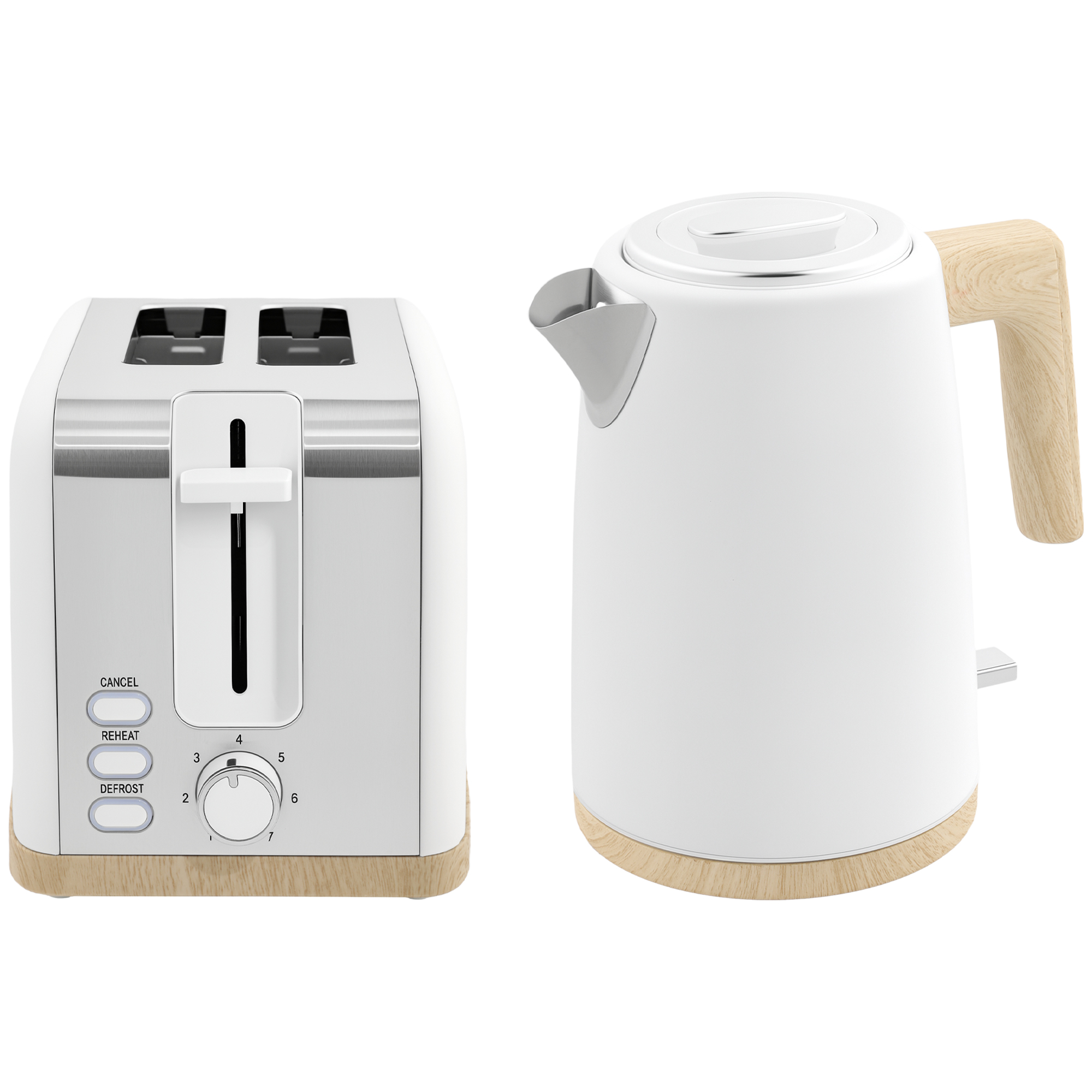 HOMCOM Wasserkocher Toaster Set 2200 W 1,7L Wasserkocher, 2 Scheiben Toaster, 7 Bräunungsstufen, Auftauen, Aufwärmen, Frühstück-Set mit Auto Off, Trockengehschutz Weiß   Aosom