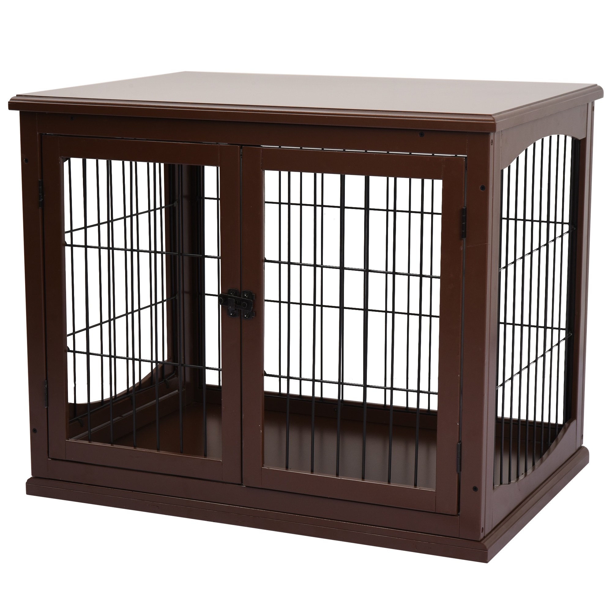 PawHut Hundekäfig für Zuhause, abschließbare Hundebox mit 2 Eingängen, Hundehaus für kleine Hunde, braun, 58,5 x 81 x 66 cm   Aosom.de