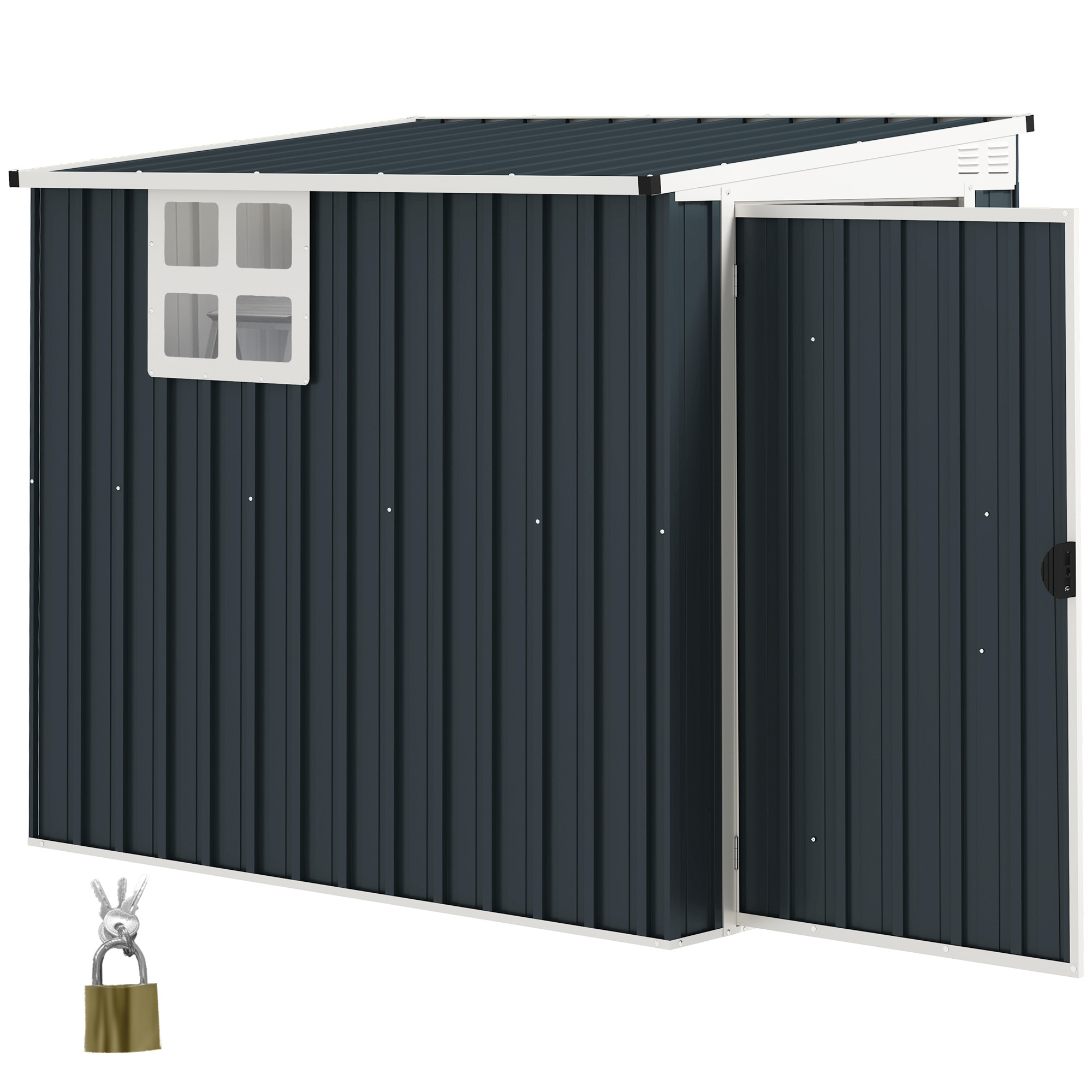 Outsunny Metall Gerätehaus 2,7m² 128x193x181cm Geräteschuppen mit Pultdach Fenster Abschließbarer Tür wetterfest Gartenhaus Outdoor Garten Schuppen für Hinterhof Außenbereich Dunkelgrau   Aosom