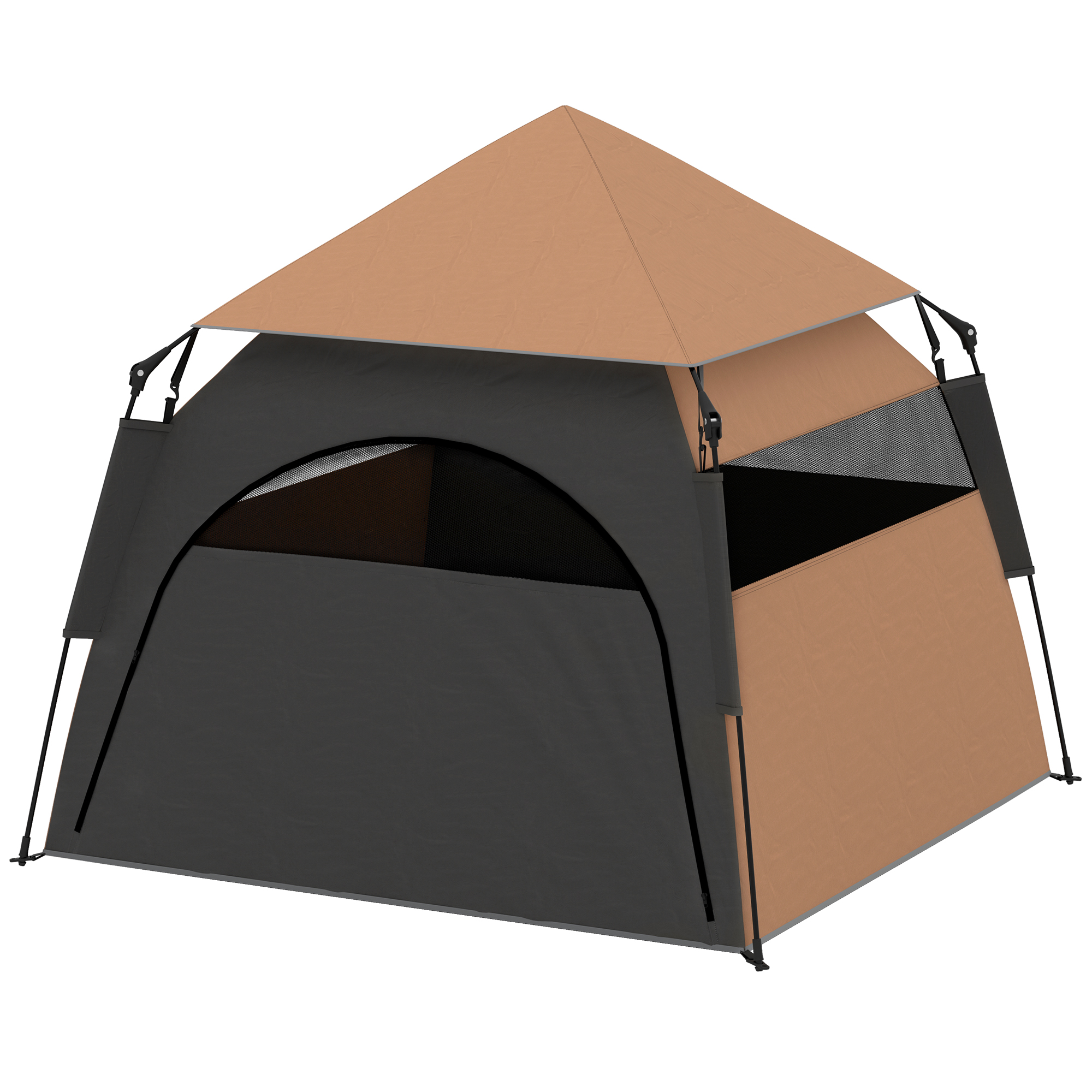 PawHut Haustierzelt, Hundezelt, Katzenhaus im Freien, Hundehaus mit Meshfenster, Hunde Tipi Zelt mit Tragetasche, Sonnendach für Hinterhof, Wohnzimmer, Dunkelbraun Aosom
