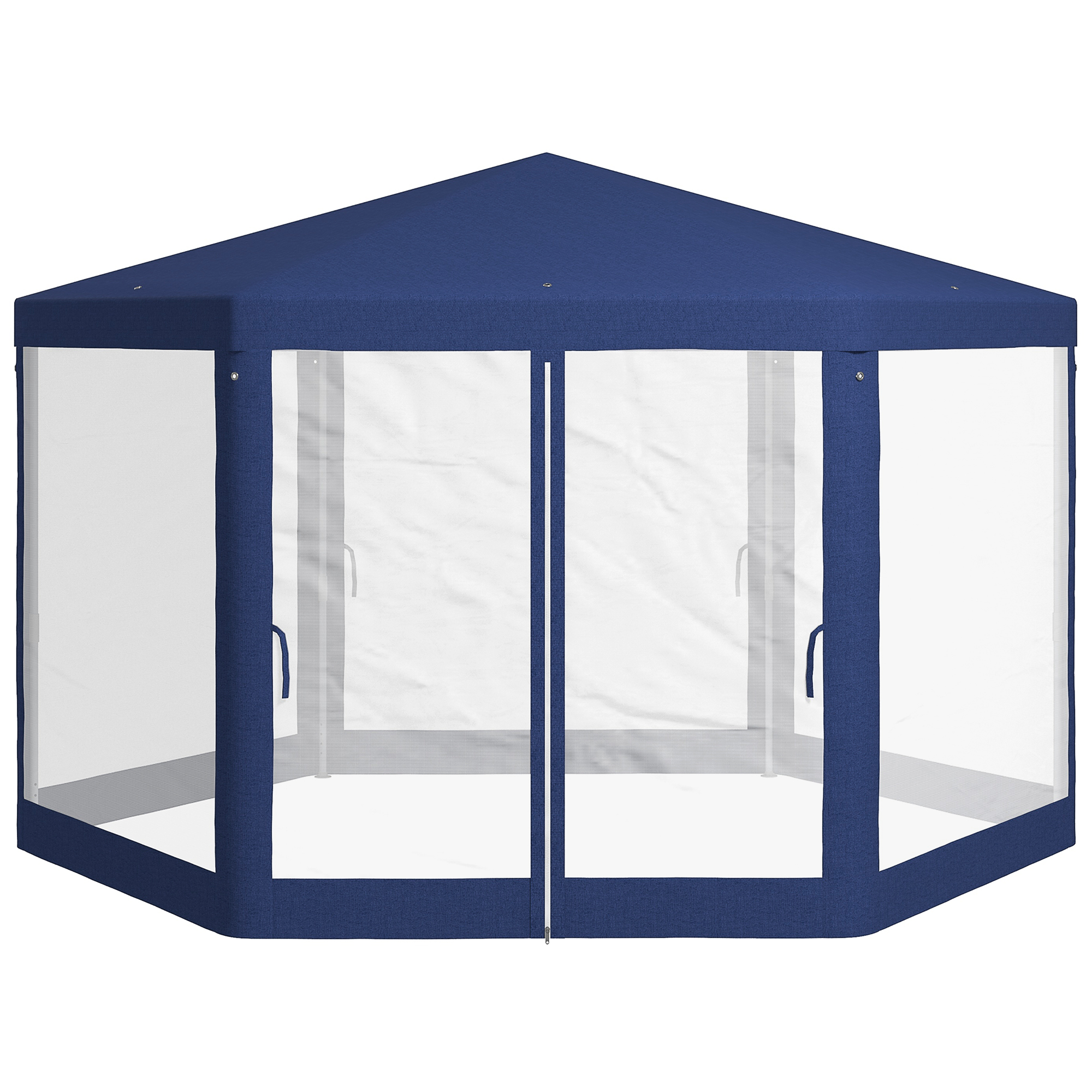 Outsunny Pavillon 4x3m Sechseckig Wasserabweisend Stabil Winterfest Pavillon mit Moskitonetz Partyzelt Gartenzelt mit 6 Seitenteilen Gartenpavillon für Camping Garten, Blau   Aosom