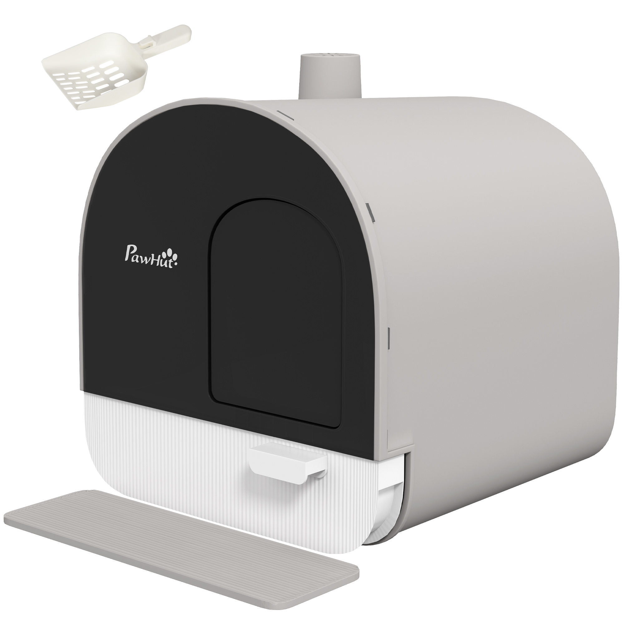 PawHut Katzentoilette mit Haube für Katzen bis 5kg, ausziehbare Schaufel & Tablett, Katzenstreu Matte, grau 43x44x47cm   Aosom.de